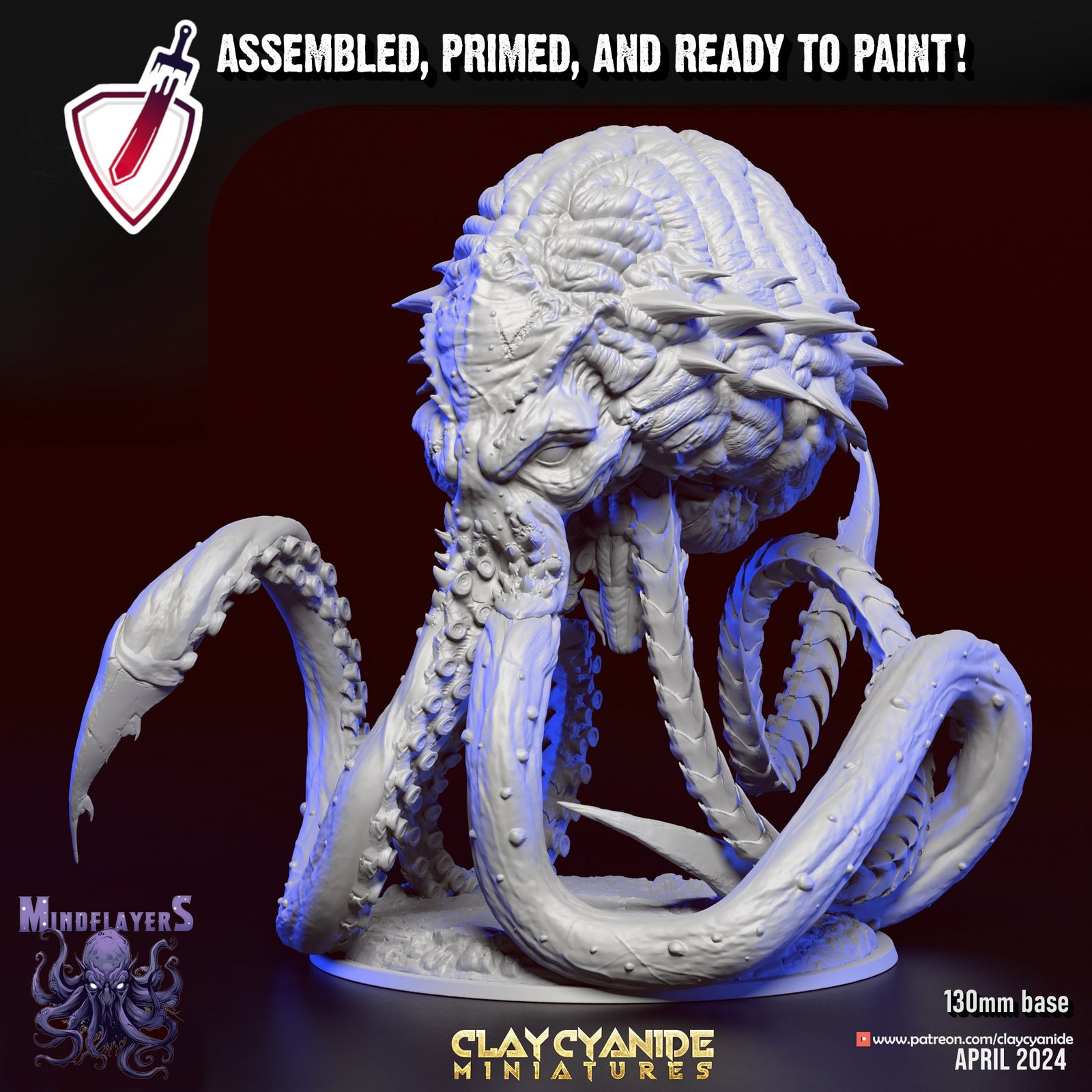 Elder Brain | (Massive) Miniature by Clay Cyanide | Resin Mini For Tabletop Gaming, D&D, Pathfinder, and Painting | Assembled and Primed - Brush and Battle