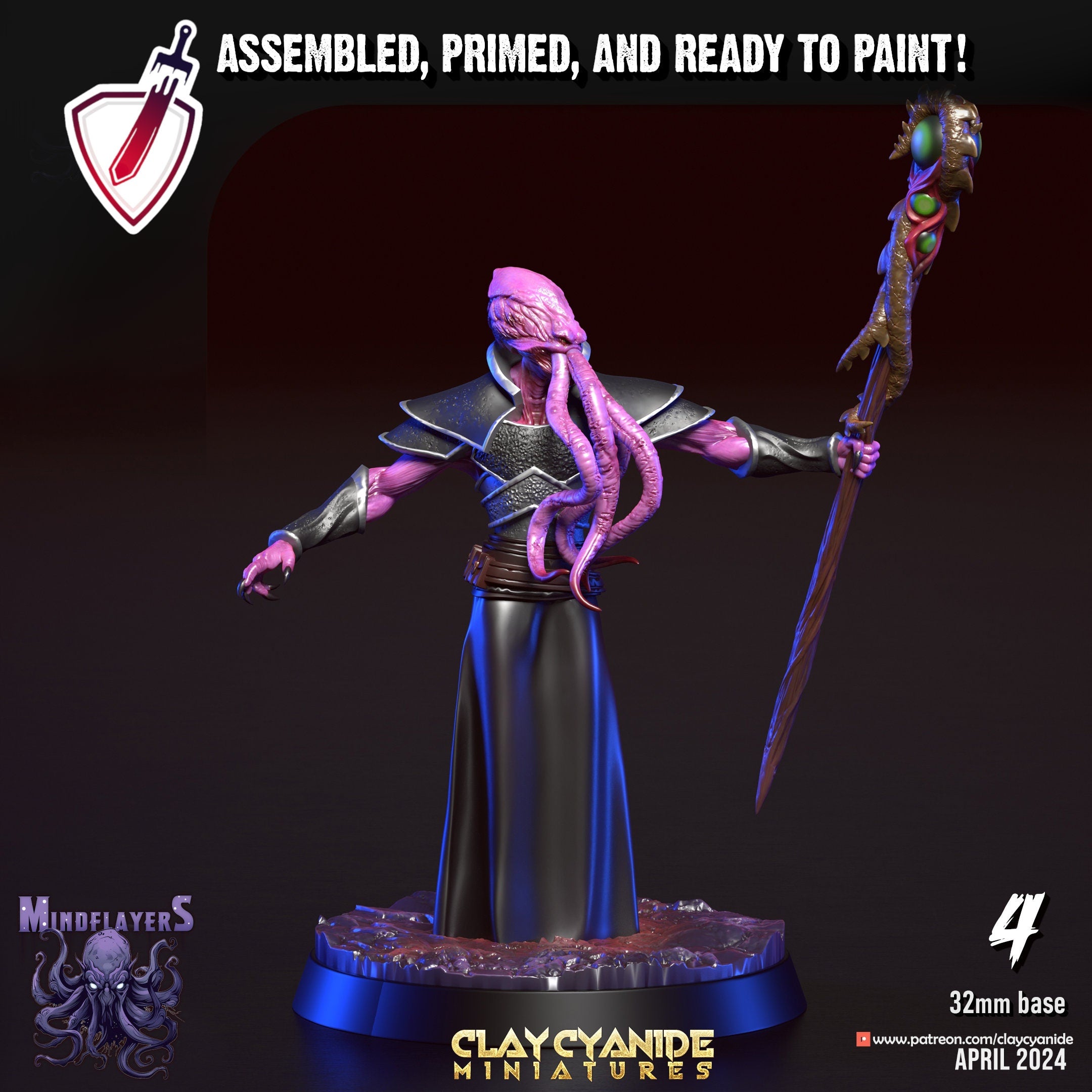 Mindflayers | Miniatures by Clay Cyanide | Resin Mini For Tabletop Gaming, D&D, Pathfinder, and Painting | Assembled and Primed - Brush and Battle