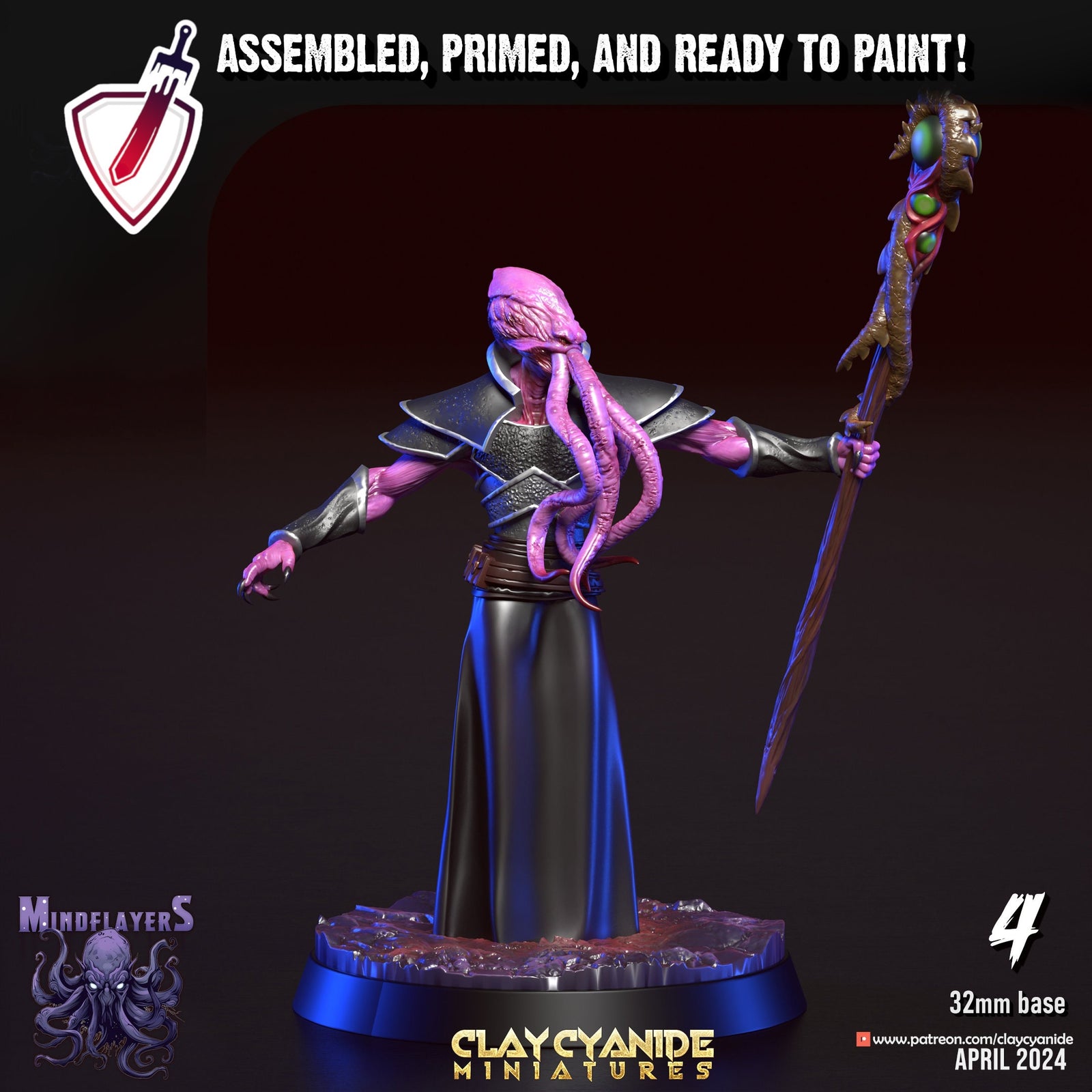 Mindflayers | Miniatures by Clay Cyanide | Resin Mini For Tabletop Gaming, D&D, Pathfinder, and Painting | Assembled and Primed - Brush and Battle