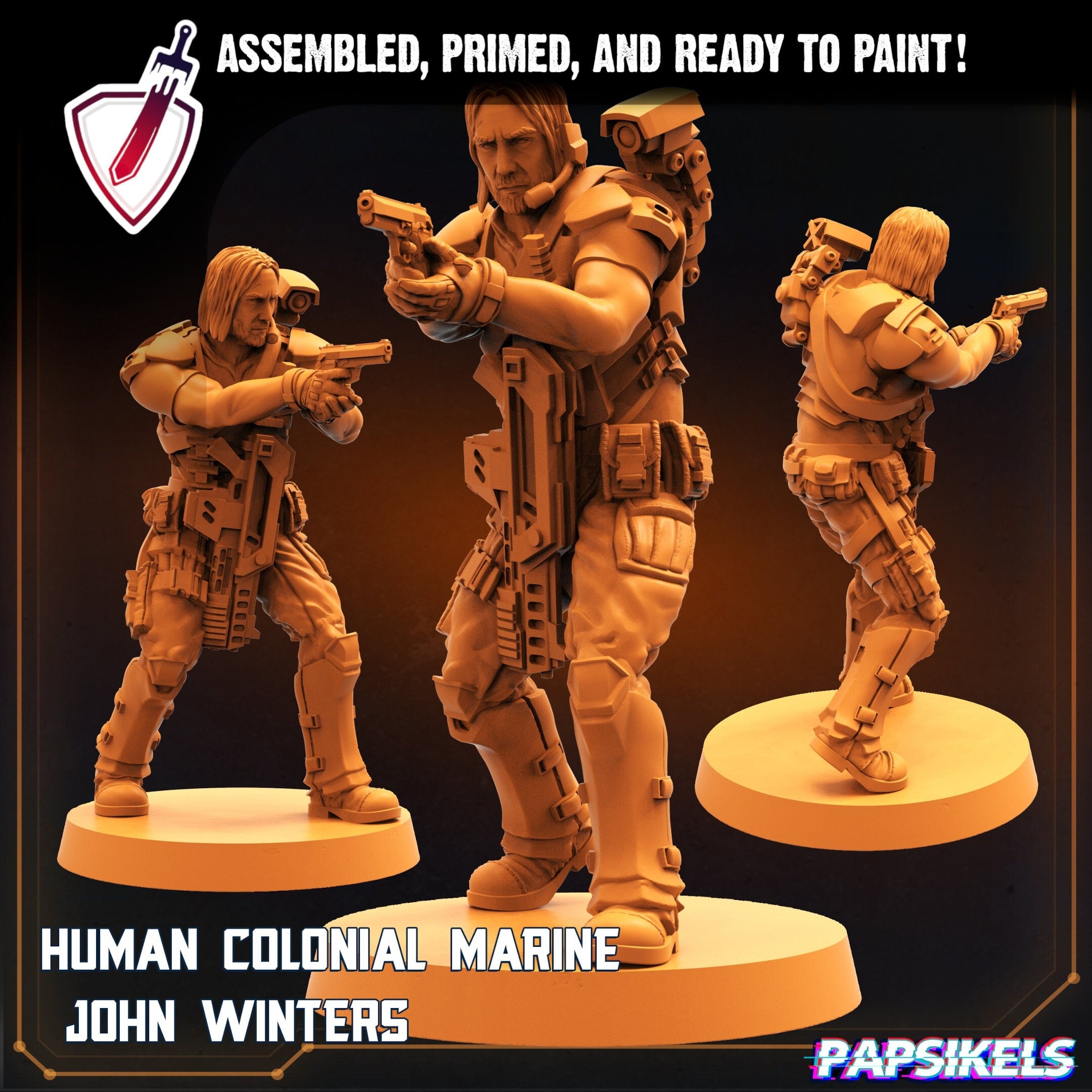 Colonial Marine - John Winters | Miniature by Papsikels | Resin Mini For Tabletop Gaming, D&D, Pathfinder, Painting | Assembled and Primed - Brush and Battle