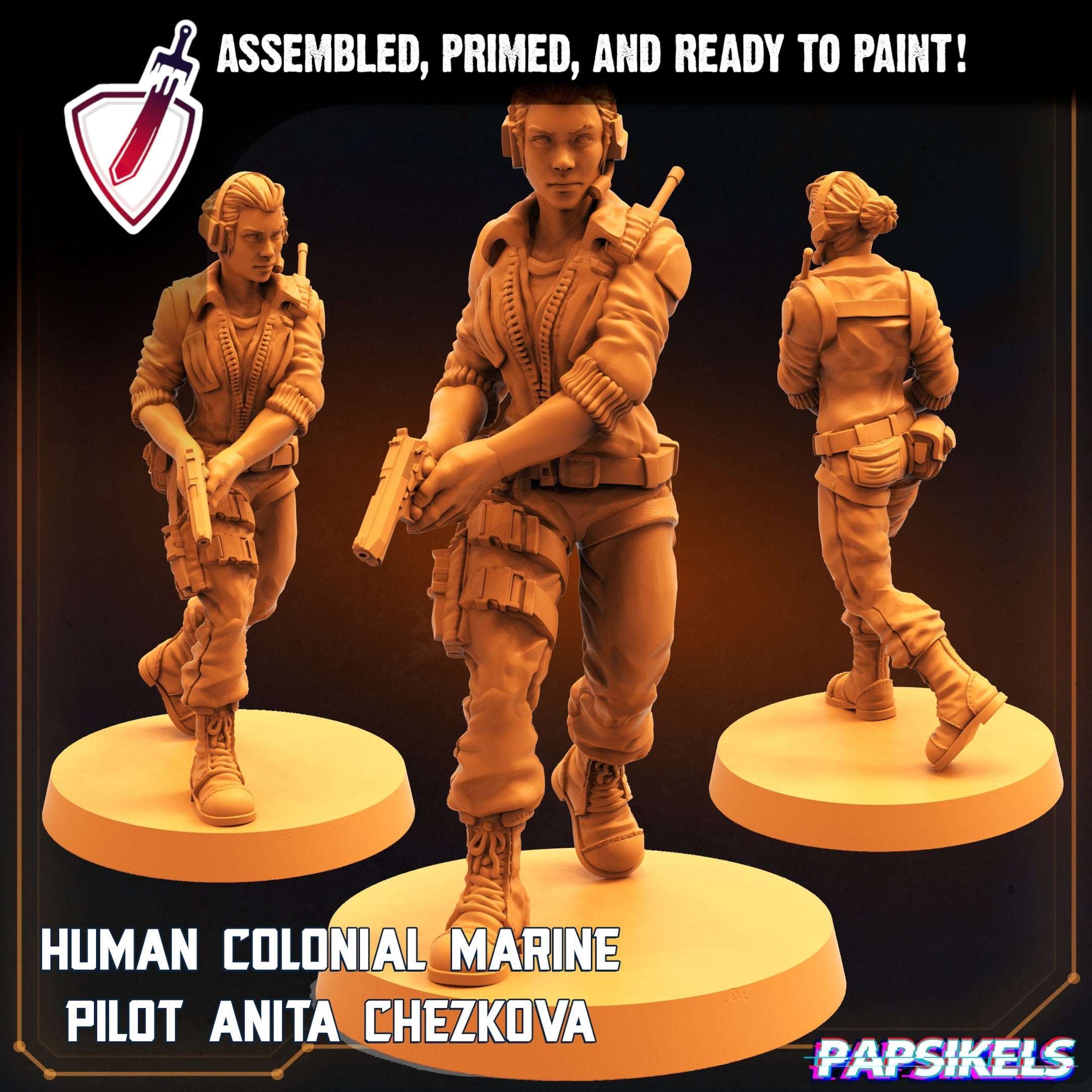 Colonial Marine Pilot - Anita | Miniature by Papsikels | Resin Mini For Tabletop Gaming, D&D, Pathfinder, Painting | Assembled and Primed - Brush and Battle