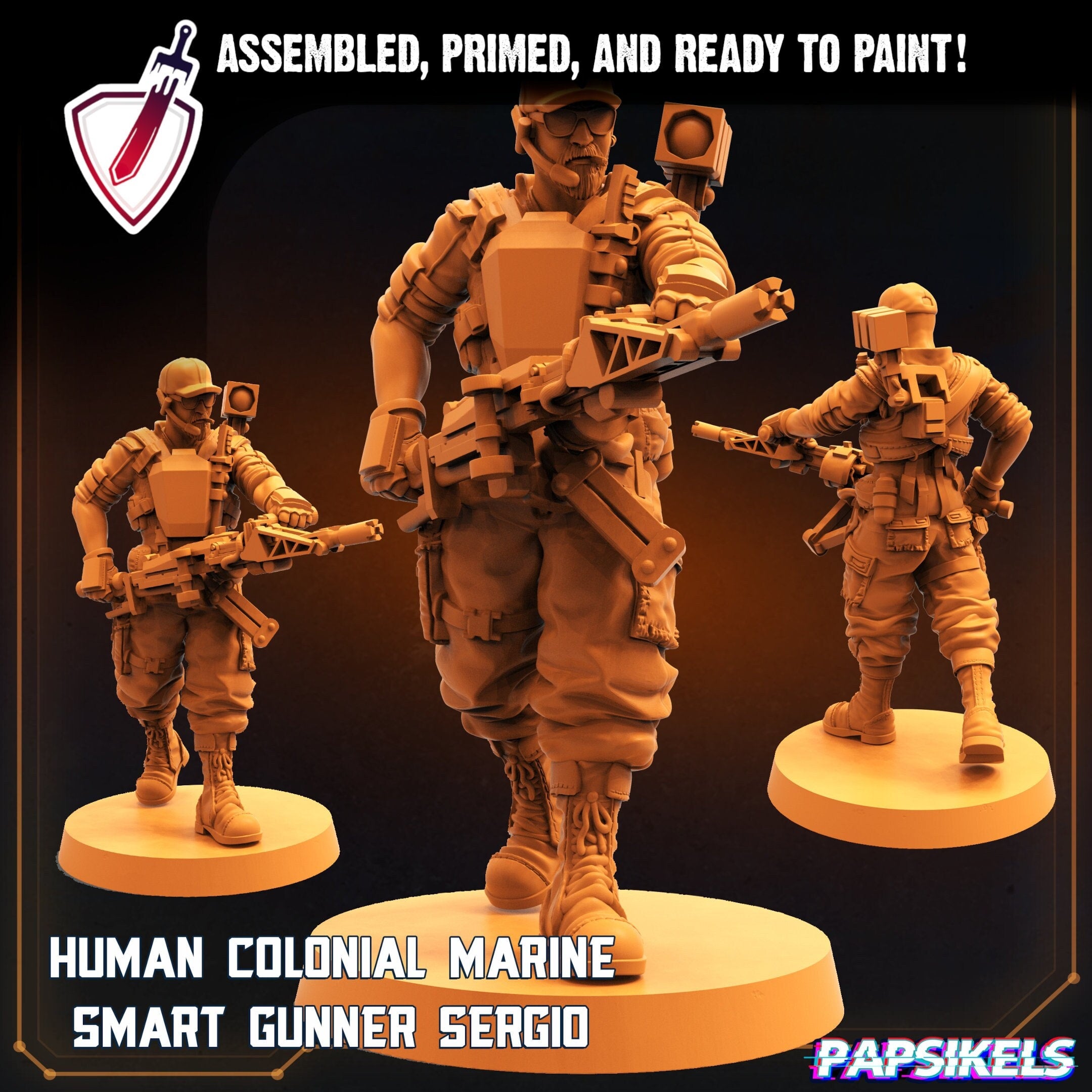 Colonial Marine Gunner - Sergio | Miniature by Papsikels | Resin Mini For Tabletop Gaming, D&D, Pathfinder, Painting | Assembled and Primed - Brush and Battle