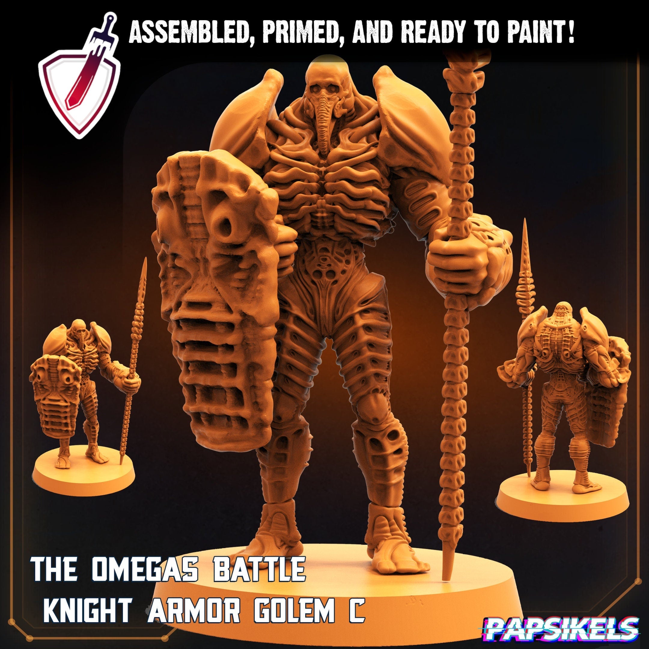 Omega Battle Knight Armor Golem C | Miniature by Papsikels | Resin Mini For Tabletop RPGs, Wargaming, and Painting | Assembled and Primed - Brush and Battle