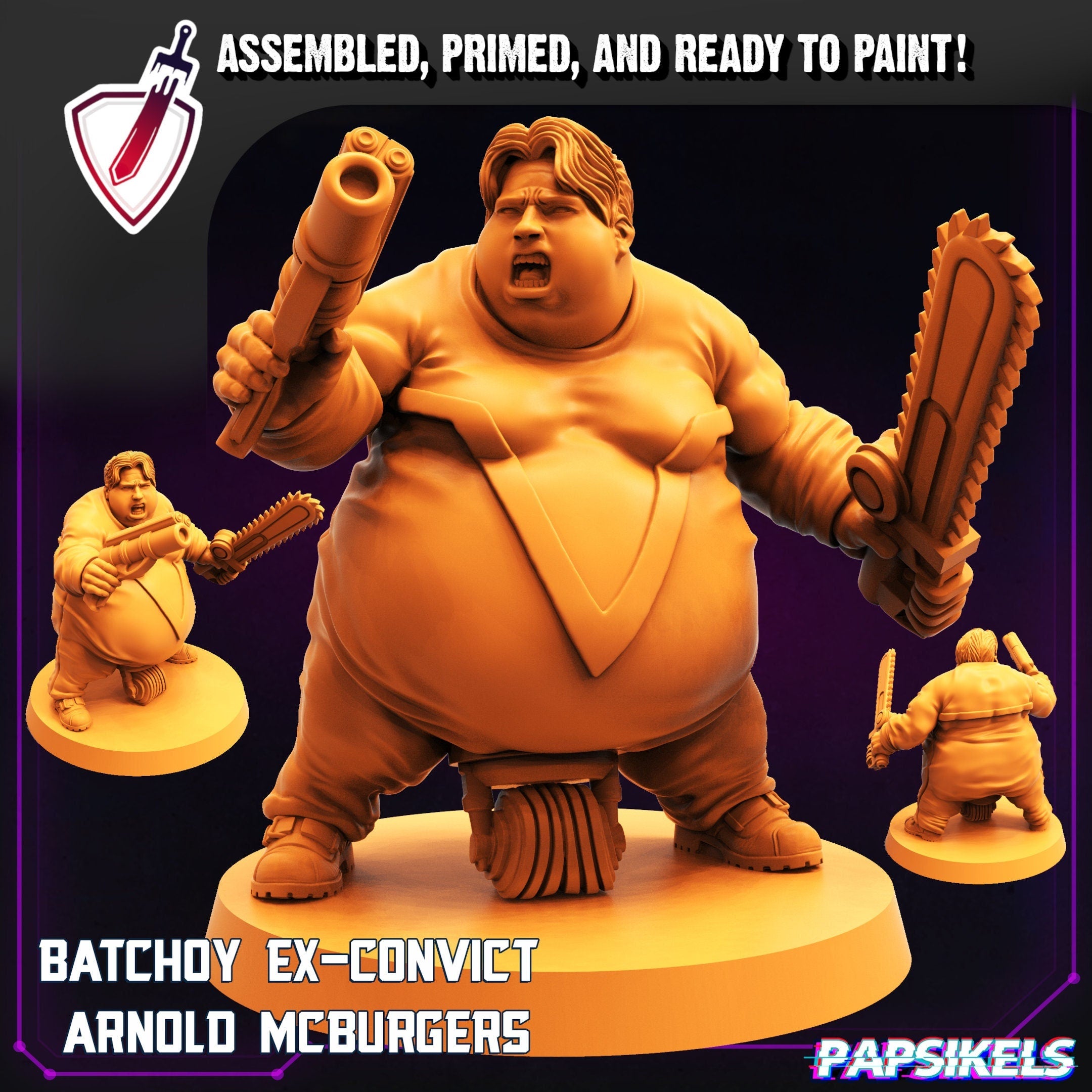 Batchoy Ex-Convict Arnold Mcburgers | Miniature by Papsikels | Resin Mini For Tabletop RPGs, Wargaming, and Painting | Assembled and Primed - Brush and Battle