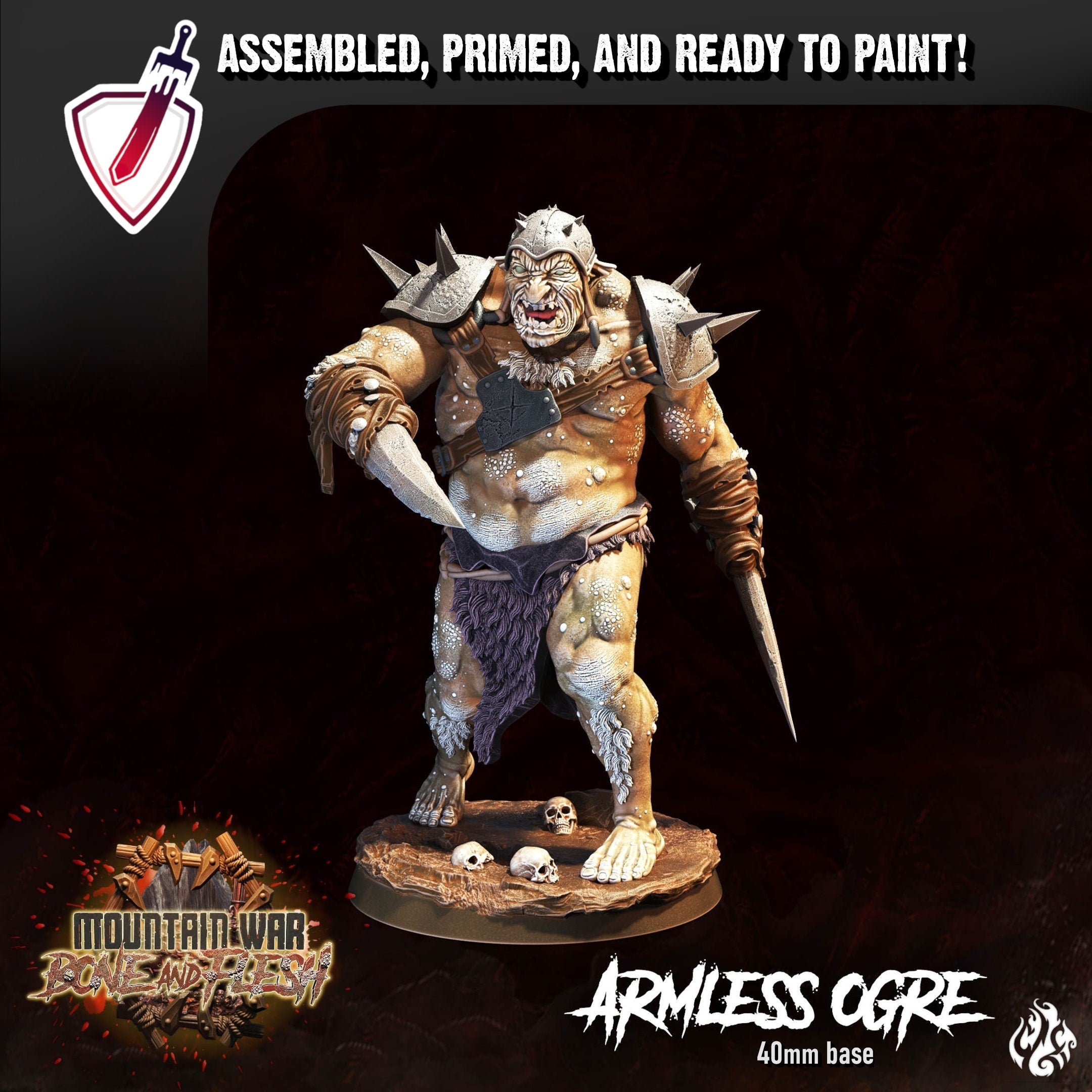 Armless Ogre | Miniature by Crippled God Foundry | Resin Mini For Tabletop Gaming, D&D, Pathfinder, and Painting | Assembled and Primed - Brush and Battle