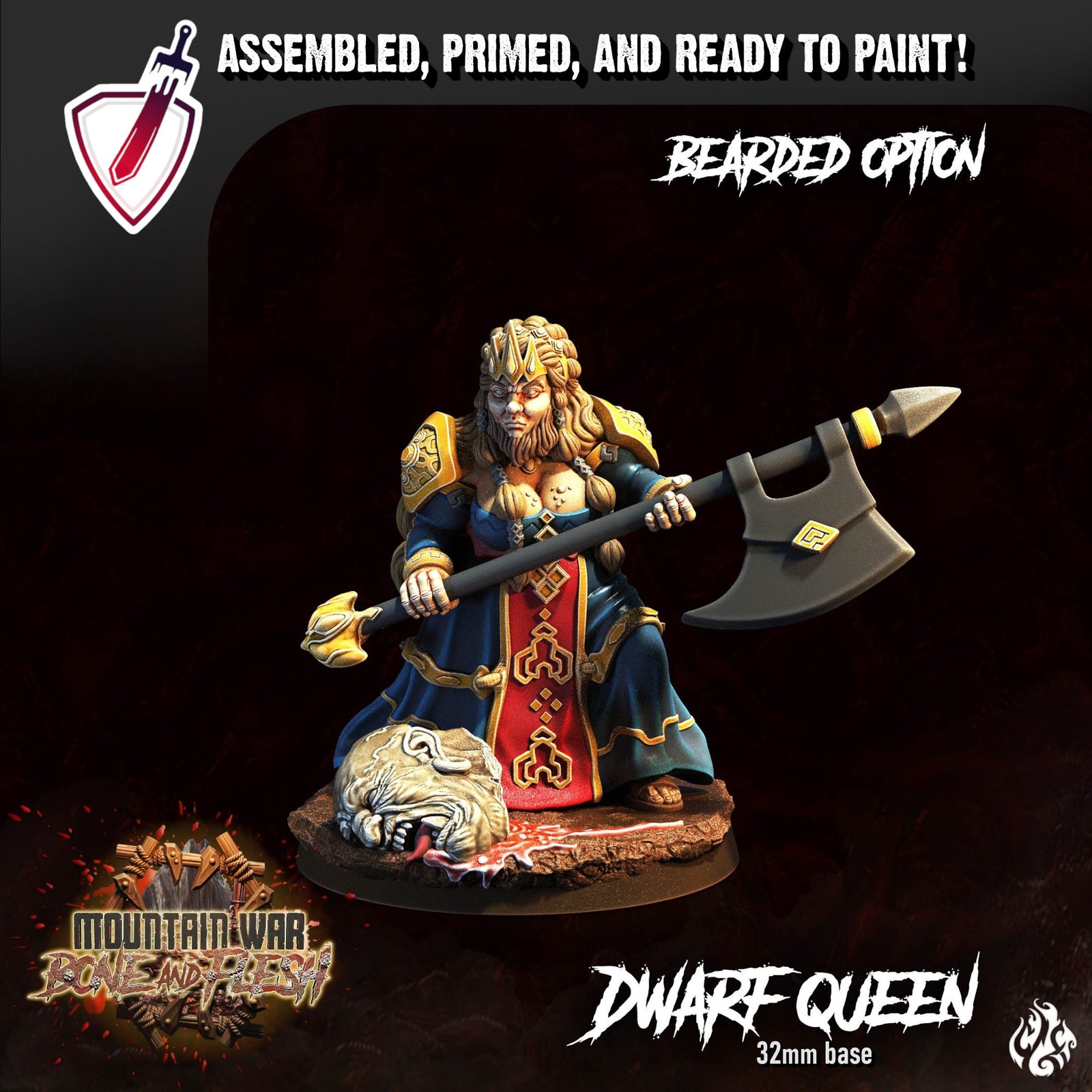 Dwarf Queen | Miniature by Crippled God Foundry | Resin Mini For Tabletop Gaming, D&D, Pathfinder, and Painting | Assembled and Primed - Brush and Battle