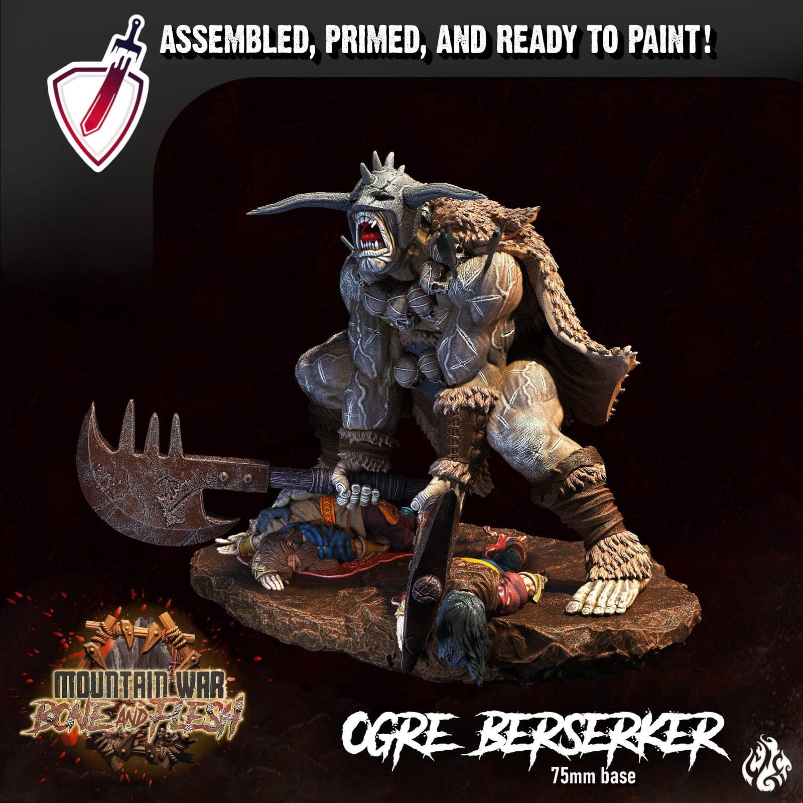 Ogre Berserker | Miniature by Crippled God Foundry | Resin Mini For Tabletop Gaming, D&D, Pathfinder, and Painting | Assembled and Primed - Brush and Battle