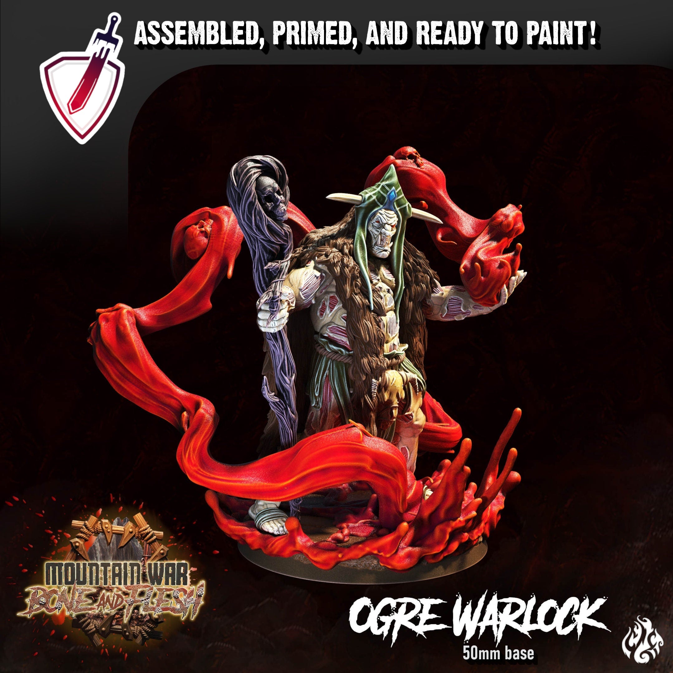 Ogre Blood Warlock | Miniature by Crippled God Foundry | Resin Mini For Tabletop Gaming, D&D, Pathfinder, Painting | Assembled and Primed - Brush and Battle