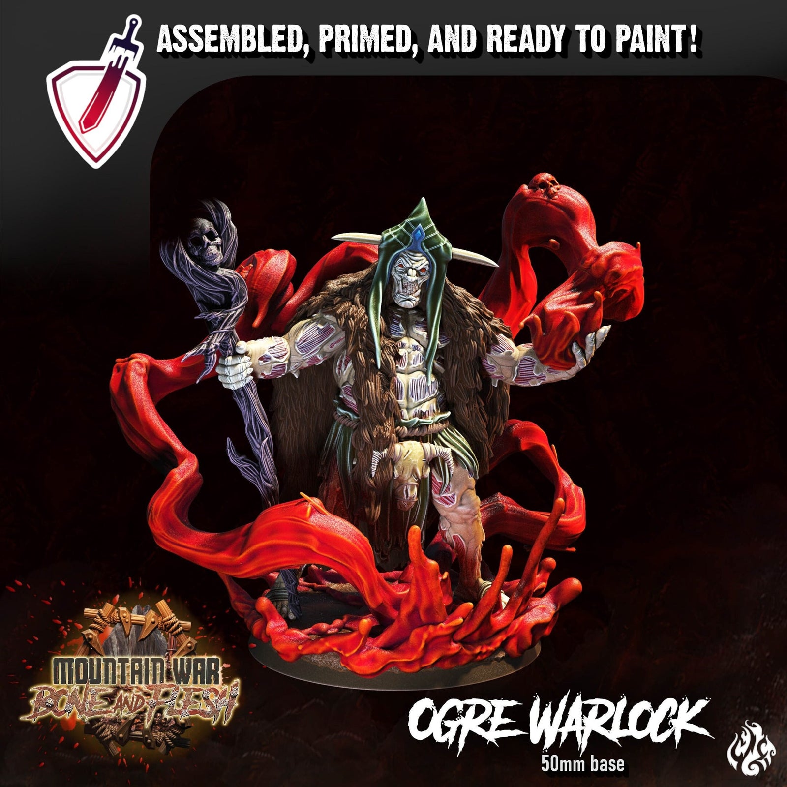 Ogre Blood Warlock | Miniature by Crippled God Foundry | Resin Mini For Tabletop Gaming, D&D, Pathfinder, Painting | Assembled and Primed - Brush and Battle