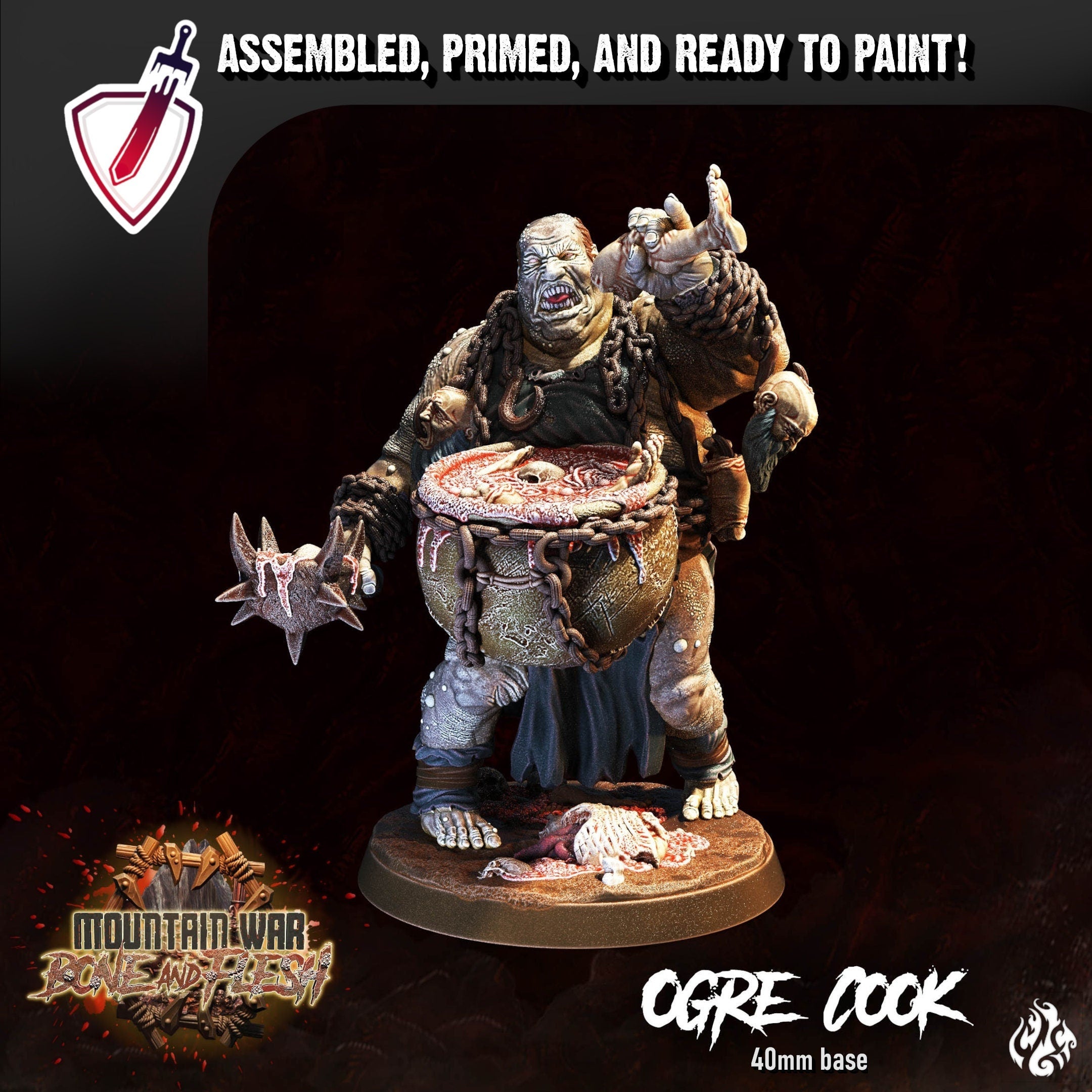 Ogre Cook | Miniature by Crippled God Foundry | Resin Mini For Tabletop Gaming, D&D, Pathfinder, and Painting | Assembled and Primed - Brush and Battle