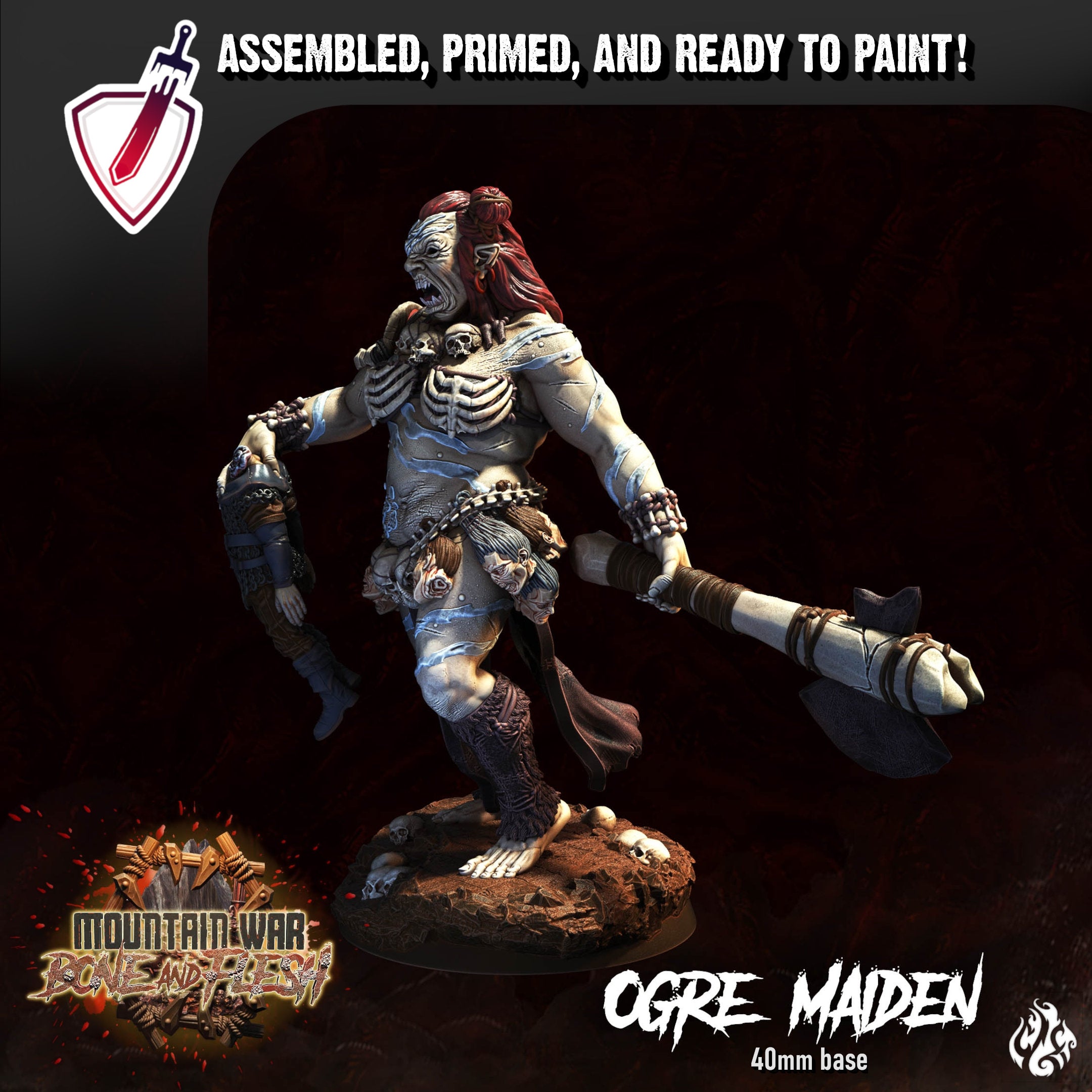 Ogre Maiden | Miniature by Crippled God Foundry | Resin Mini For Tabletop Gaming, D&D, Pathfinder, and Painting | Assembled and Primed - Brush and Battle