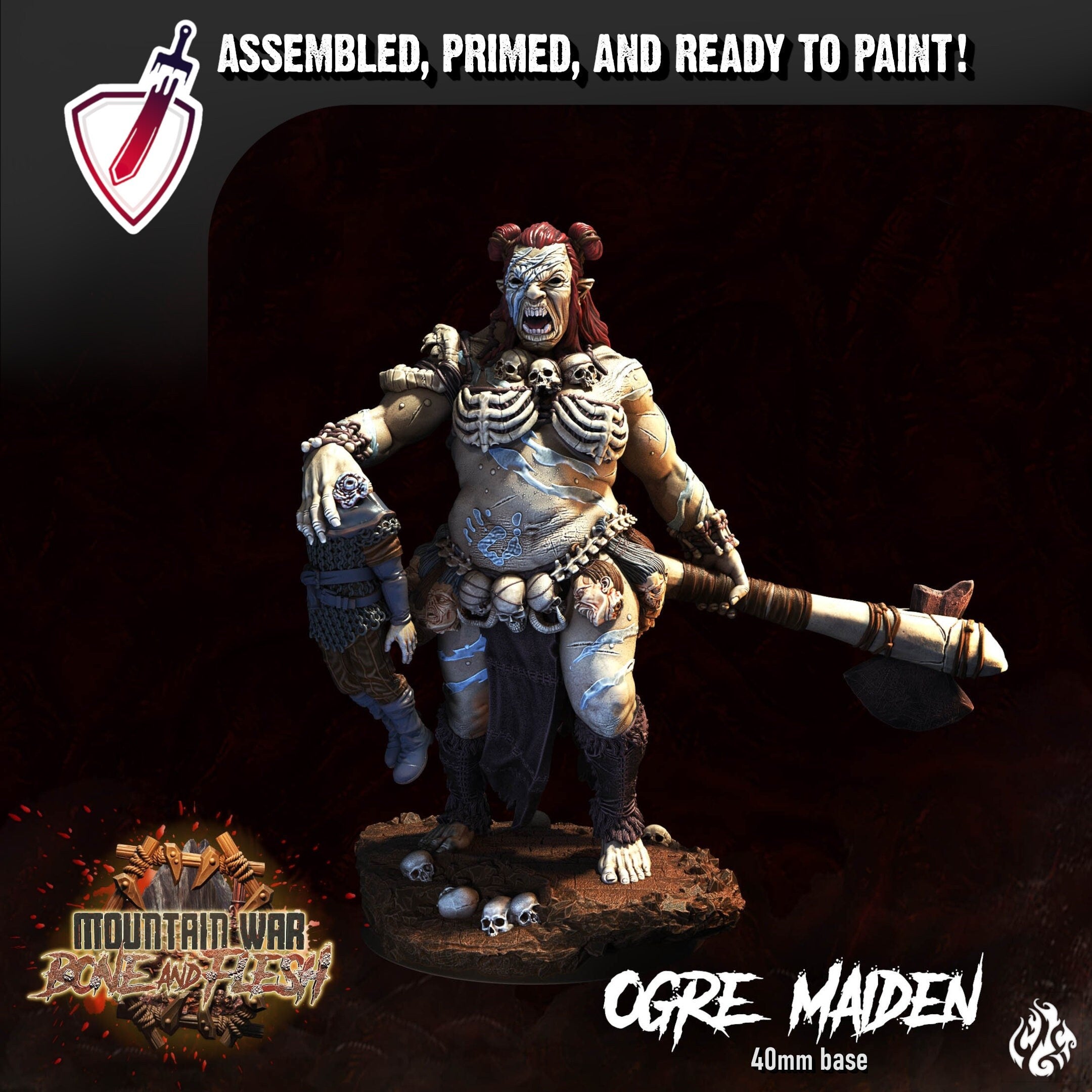 Ogre Maiden | Miniature by Crippled God Foundry | Resin Mini For Tabletop Gaming, D&D, Pathfinder, and Painting | Assembled and Primed - Brush and Battle