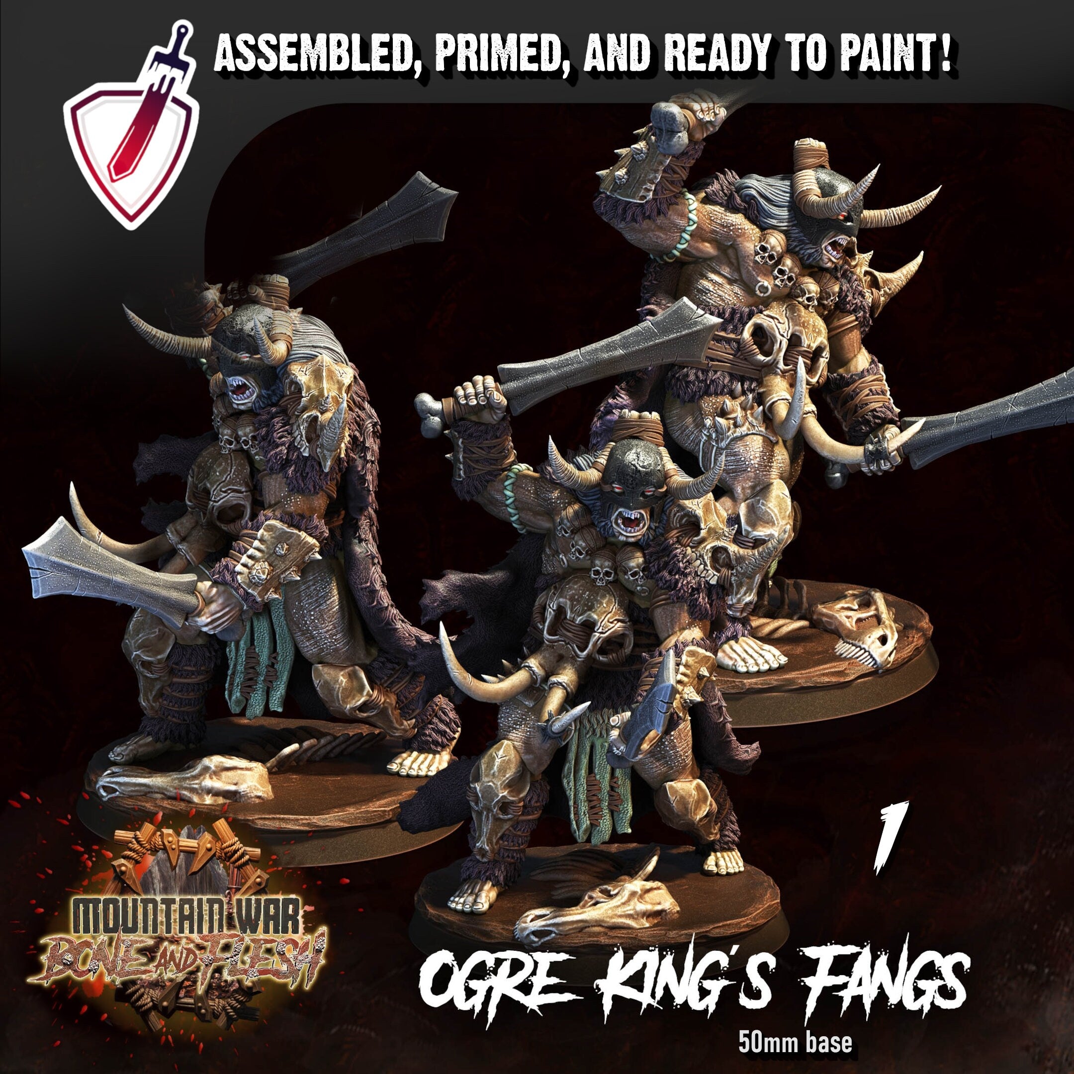 Ogre King's Fangs | Miniatures by Crippled God Foundry | Resin Mini For Tabletop Gaming, D&D, Pathfinder, Painting | Assembled and Primed - Brush and Battle