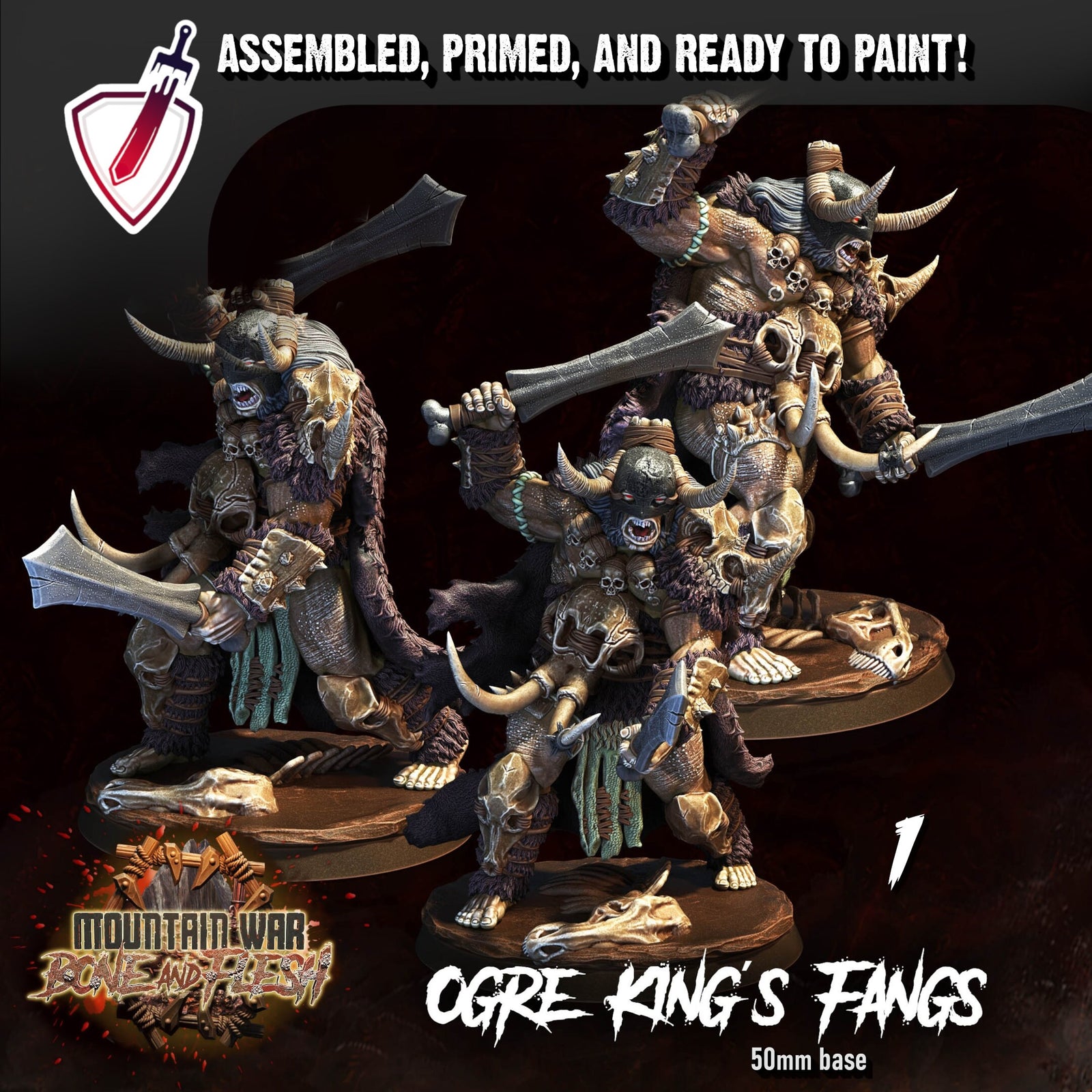 Ogre King's Fangs | Miniatures by Crippled God Foundry | Resin Mini For Tabletop Gaming, D&D, Pathfinder, Painting | Assembled and Primed - Brush and Battle