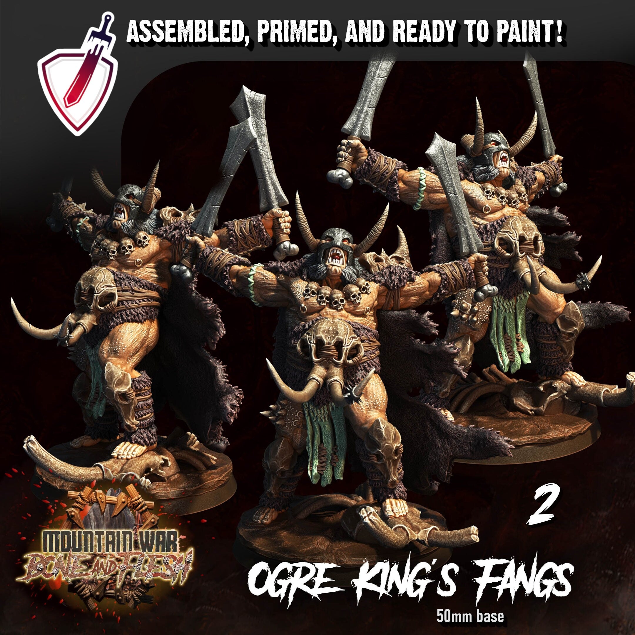 Ogre King's Fangs | Miniatures by Crippled God Foundry | Resin Mini For Tabletop Gaming, D&D, Pathfinder, Painting | Assembled and Primed - Brush and Battle