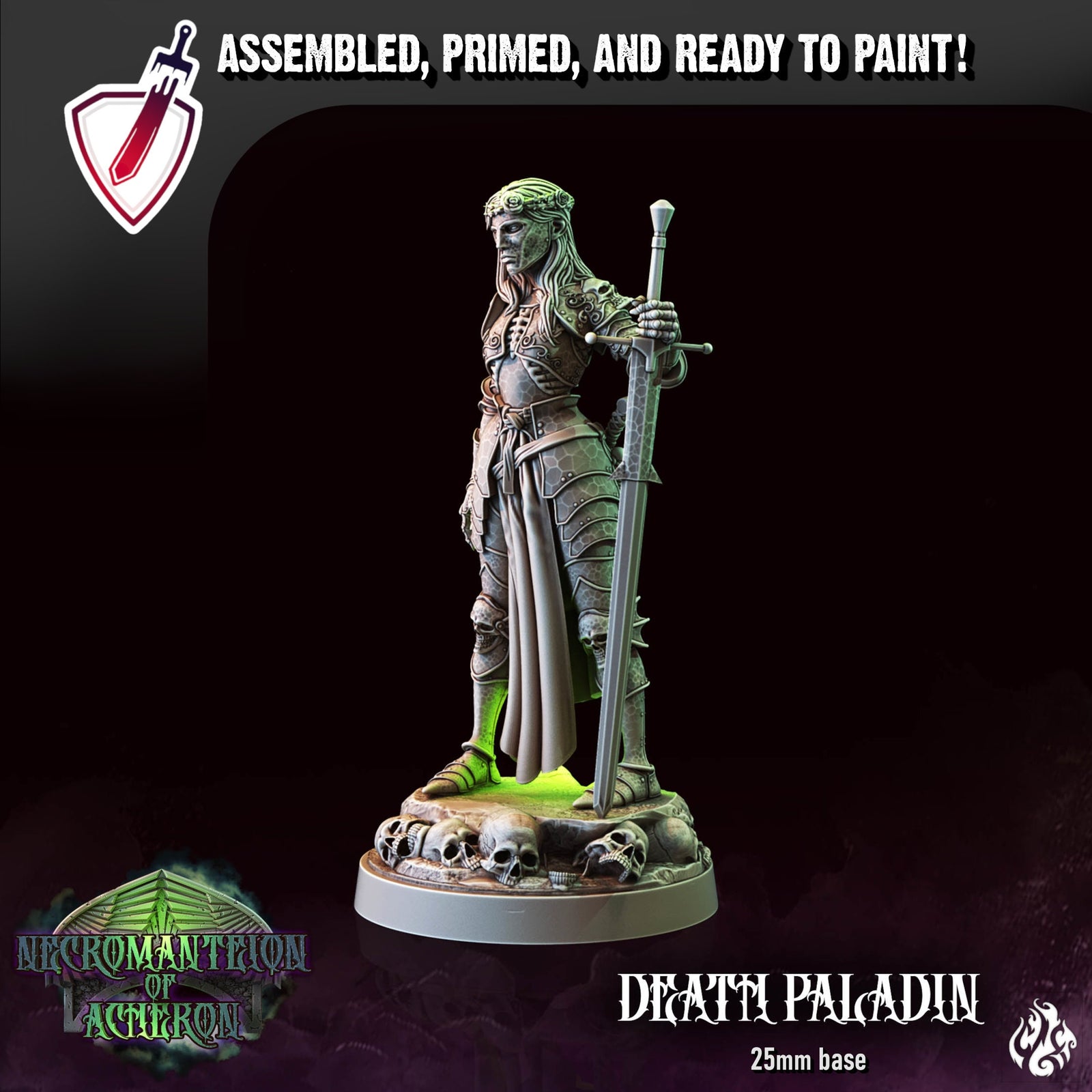 Death Paladin | Miniature by Crippled God Foundry | Resin Mini For Tabletop Gaming, D&D, Pathfinder, and Painting | Assembled and Primed - Brush and Battle