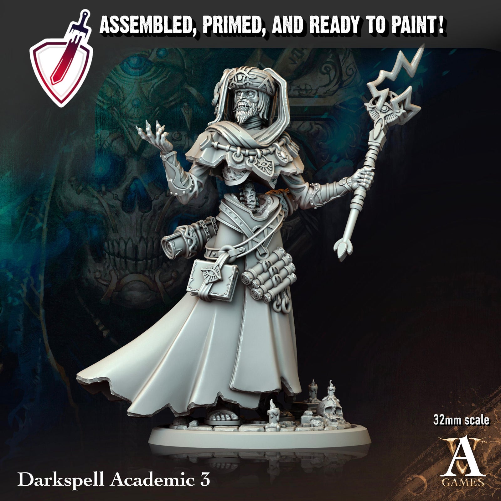 Darkspell Academics | Miniatures By Archvillain Games | For Tabletop Gaming, D&D, Pathfinder, And Painting | Assembled And Primed - Brush and Battle