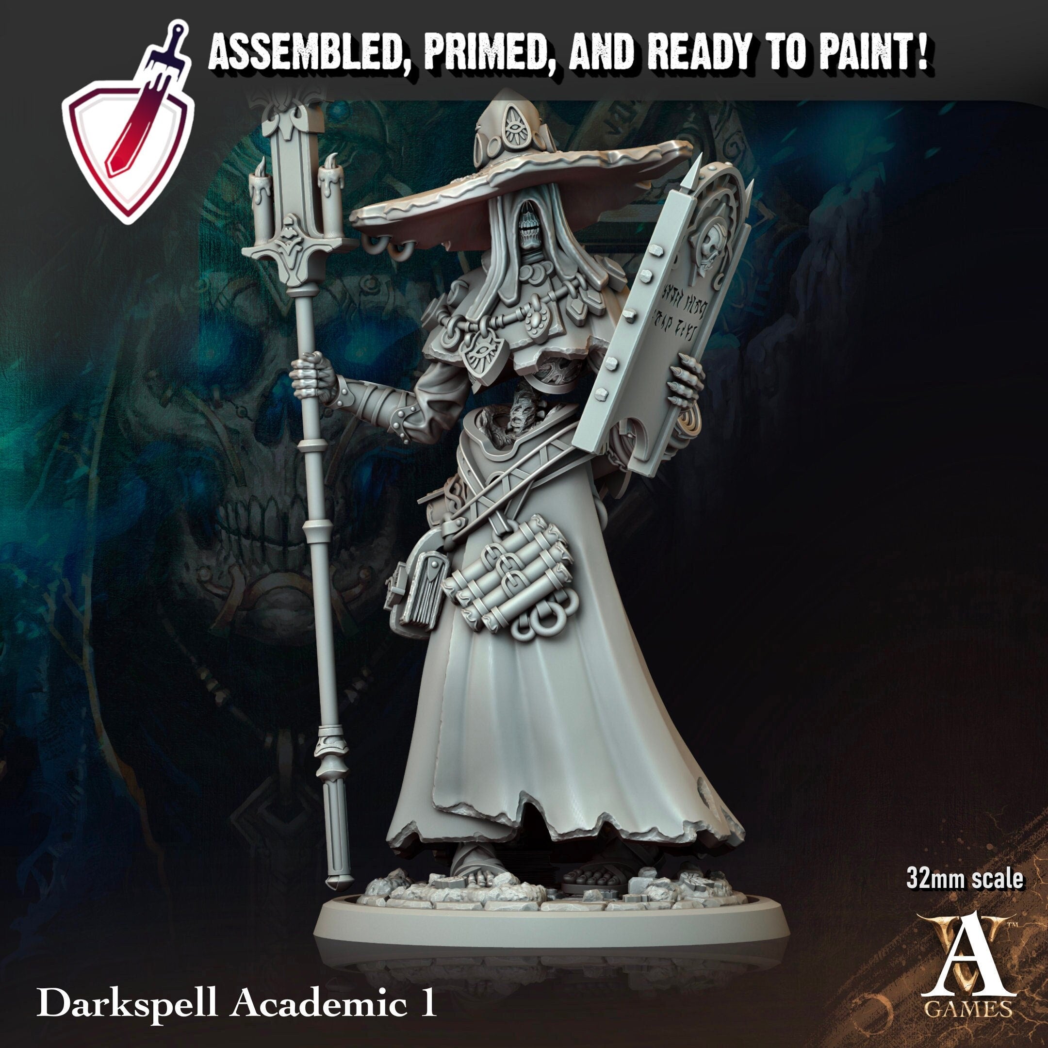 Darkspell Academics | Miniatures By Archvillain Games | For Tabletop Gaming, D&D, Pathfinder, And Painting | Assembled And Primed - Brush and Battle