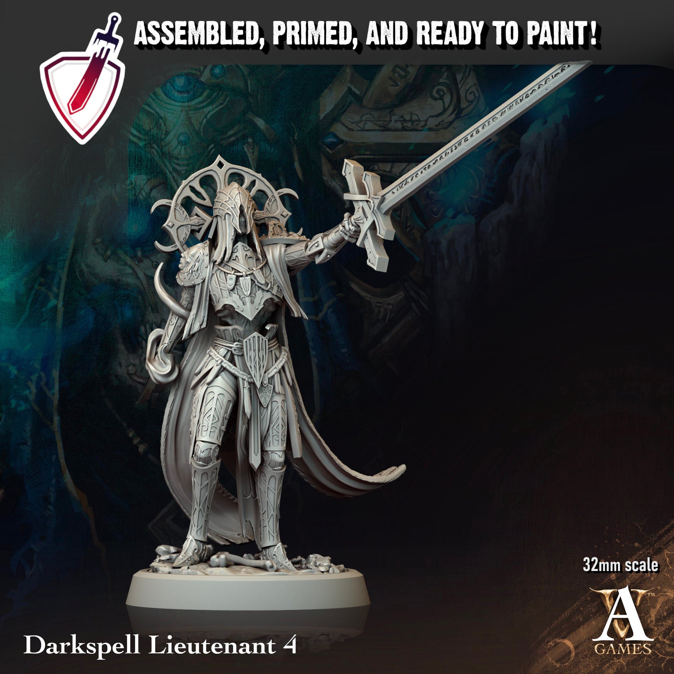 Darkspell Lieutenant | Miniatures By Archvillain Games | For Tabletop Gaming, D&D, Pathfinder, Painting | Assembled And Primed - Brush and Battle