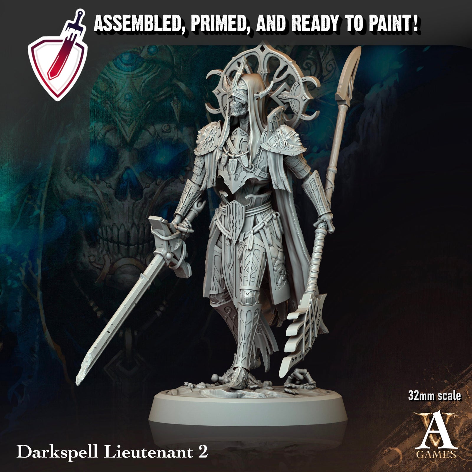 Darkspell Lieutenant | Miniatures By Archvillain Games | For Tabletop Gaming, D&D, Pathfinder, Painting | Assembled And Primed - Brush and Battle