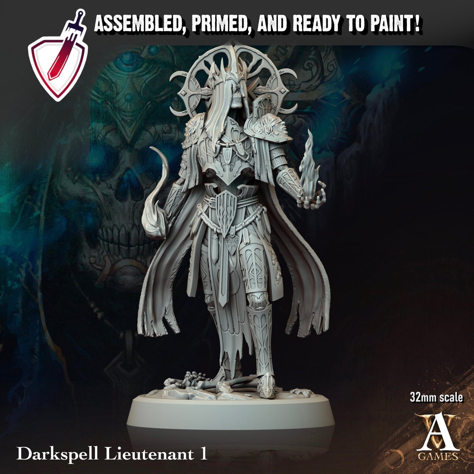 Darkspell Lieutenant | Miniatures By Archvillain Games | For Tabletop Gaming, D&D, Pathfinder, Painting | Assembled And Primed - Brush and Battle