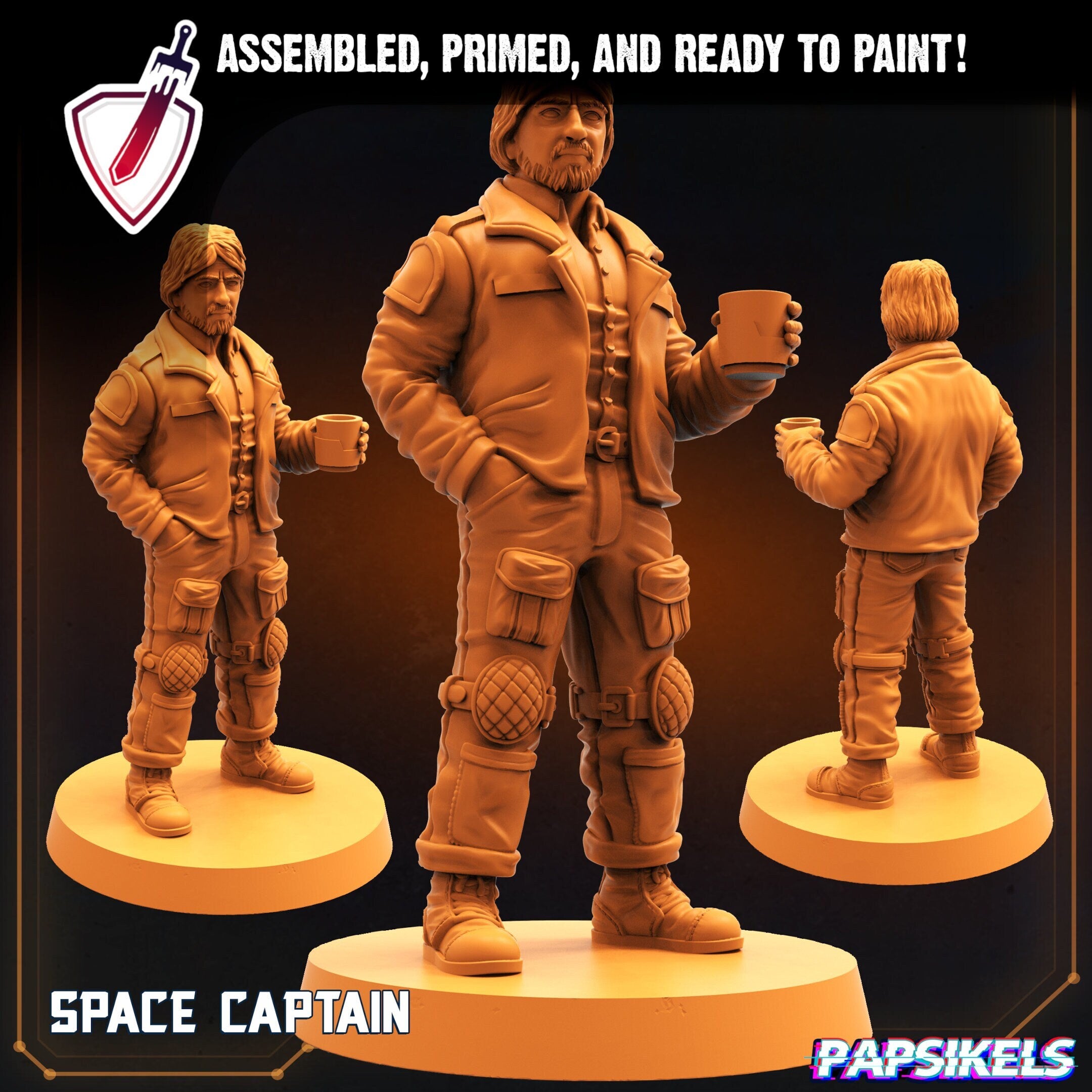 Space Captain | Miniature by Papsikels | Resin Mini For Tabletop RPGs, Wargaming, and Painting | Assembled and Primed - Brush and Battle