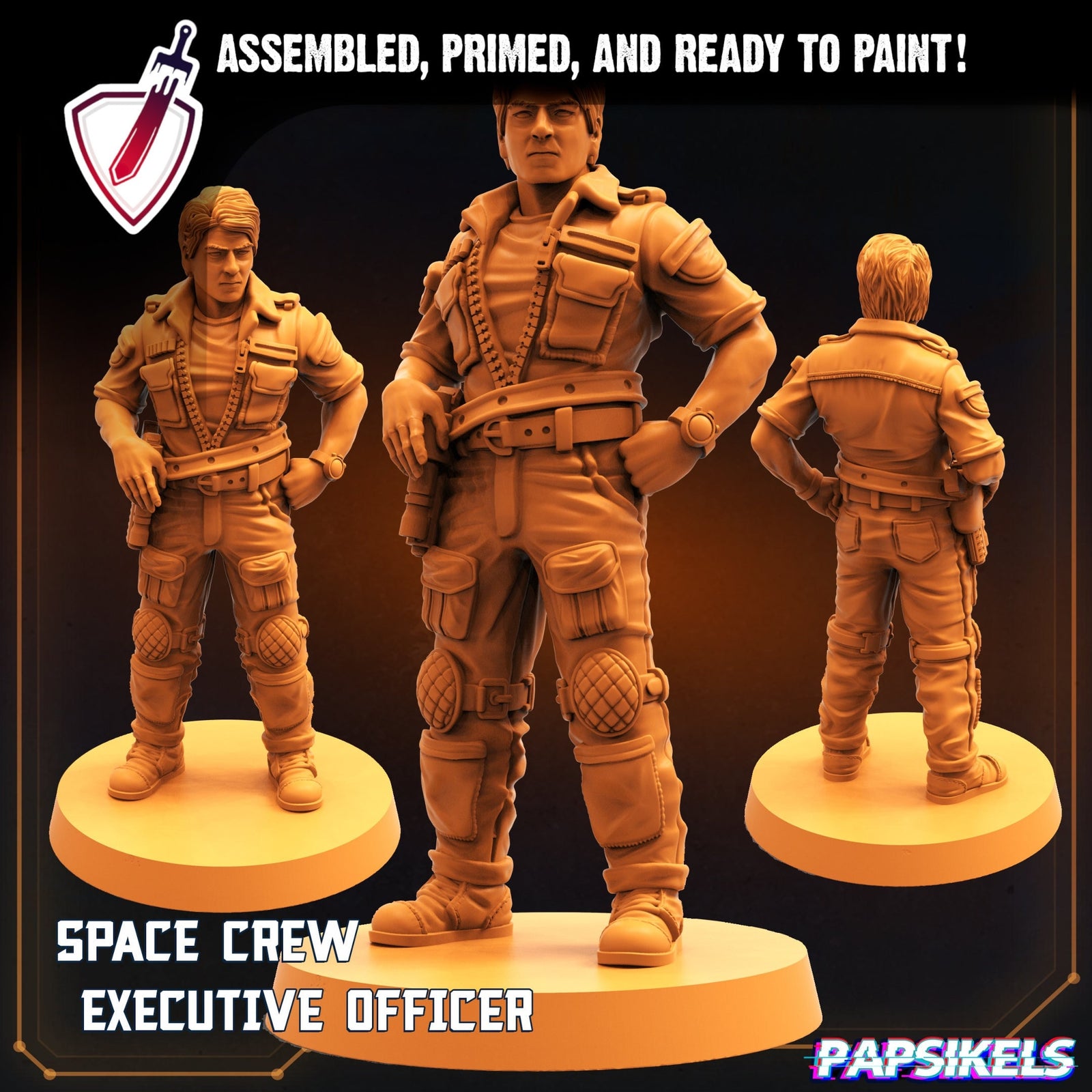 Space Crew Executive Officer | Miniature by Papsikels | Resin Mini For Tabletop RPGs, Wargaming, and Painting | Assembled and Primed - Brush and Battle