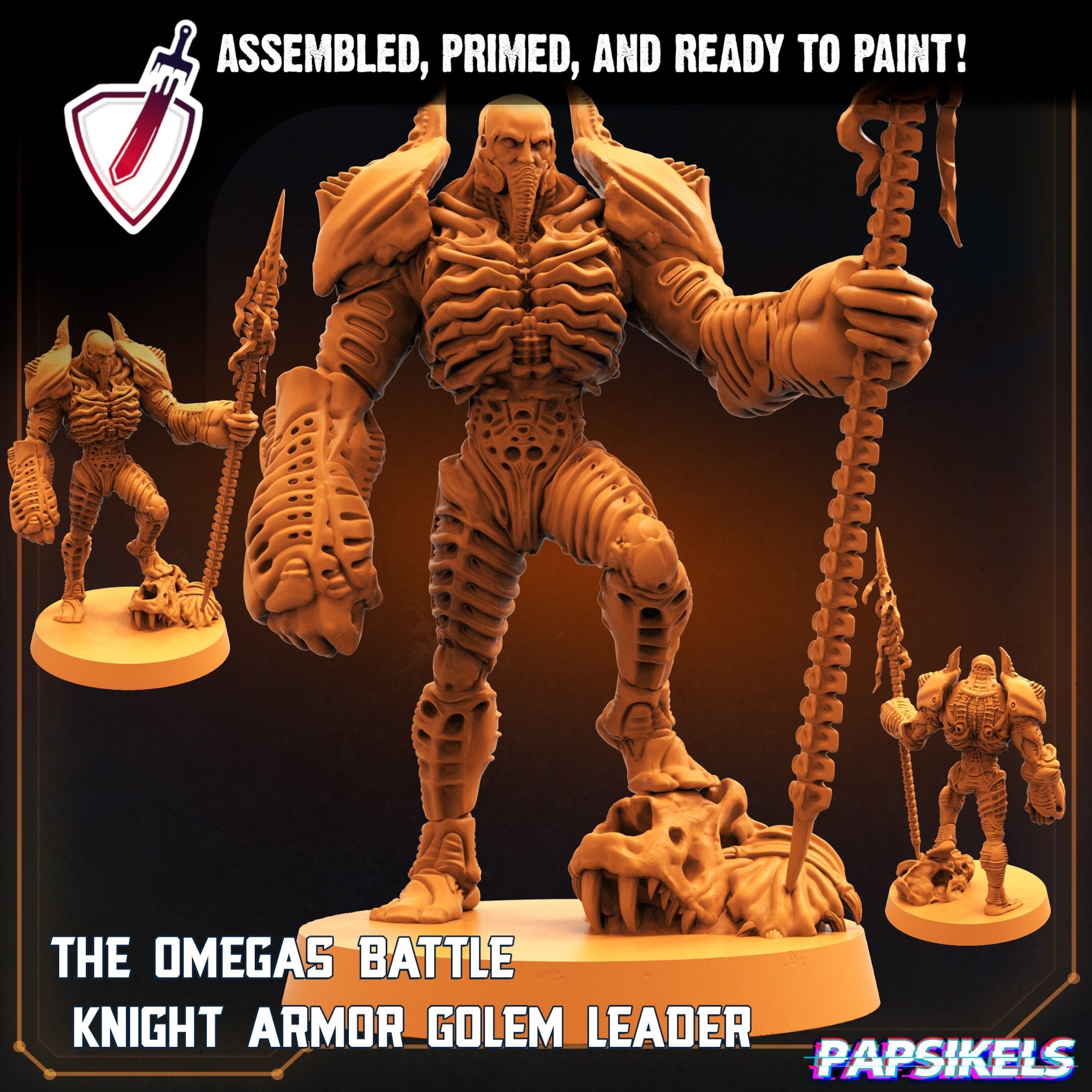 Omega Battle Knight Armor Golem Leader | Miniature by Papsikels | Resin Mini For Tabletop RPGs, Wargaming, Painting | Assembled and Primed - Brush and Battle