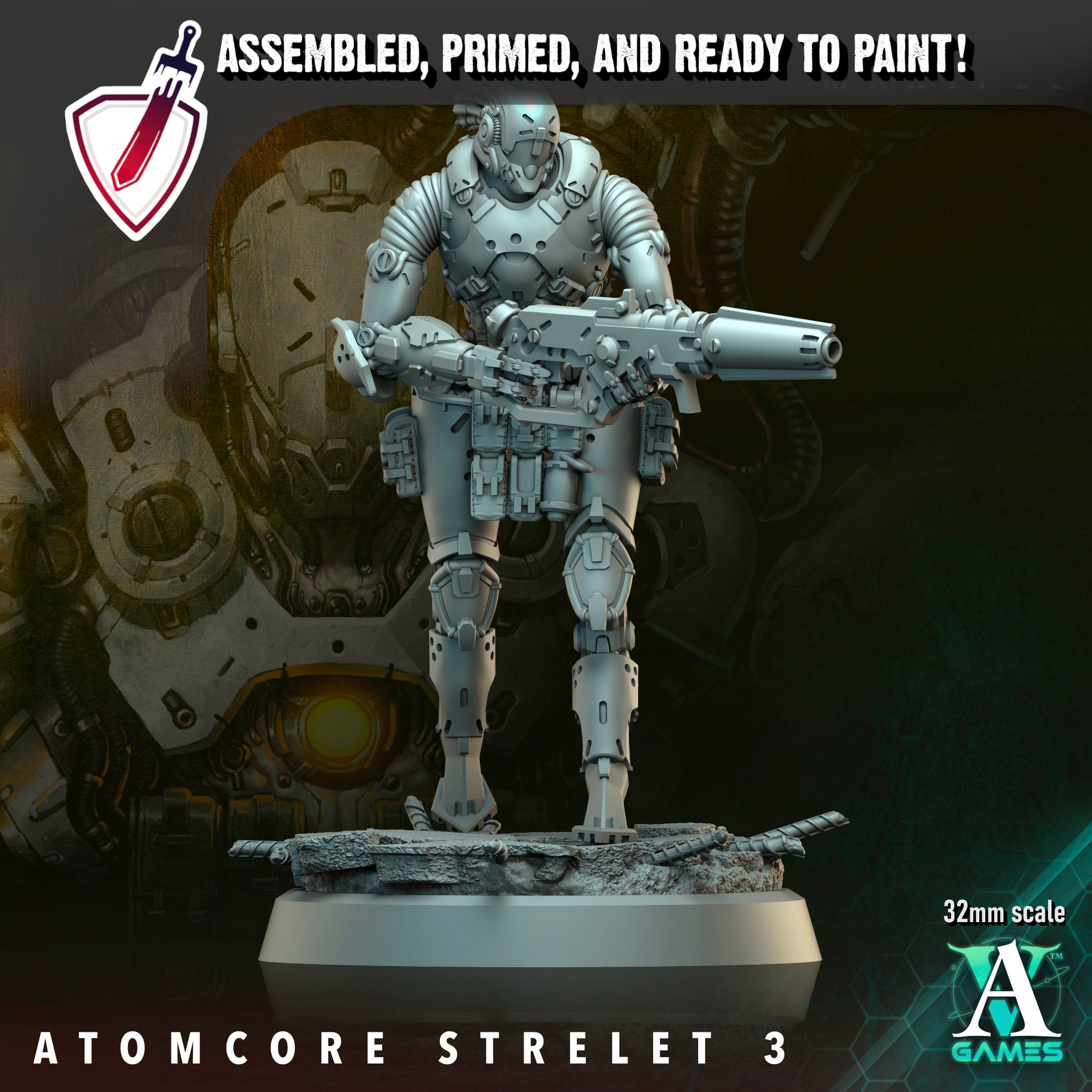 Atomcore Strelets | Miniatures By Archvillain Games | For Tabletop Gaming, D&D, Wargaming, And Painting | Assembled And Primed - Brush and Battle