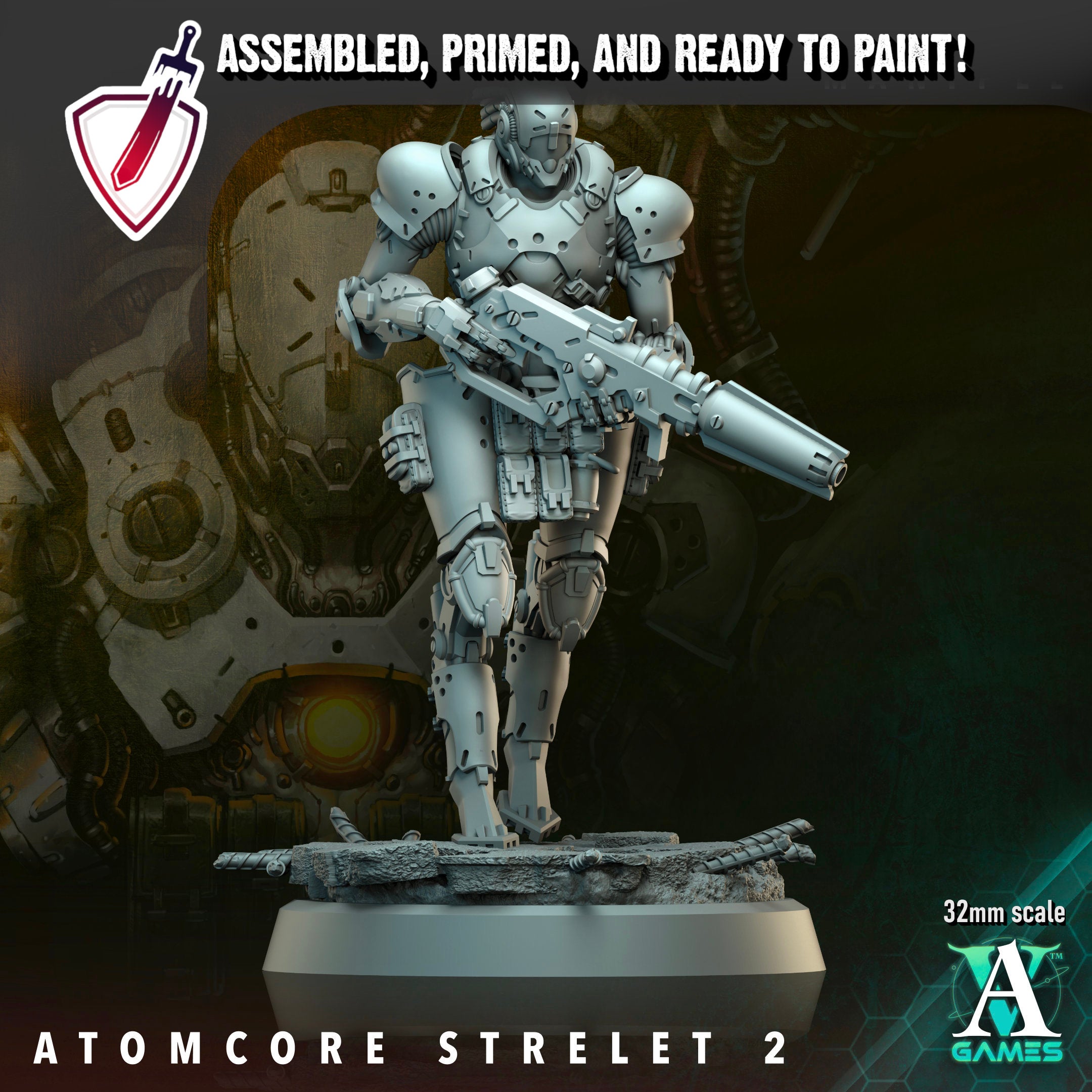 Atomcore Strelets | Miniatures By Archvillain Games | For Tabletop Gaming, D&D, Wargaming, And Painting | Assembled And Primed - Brush and Battle