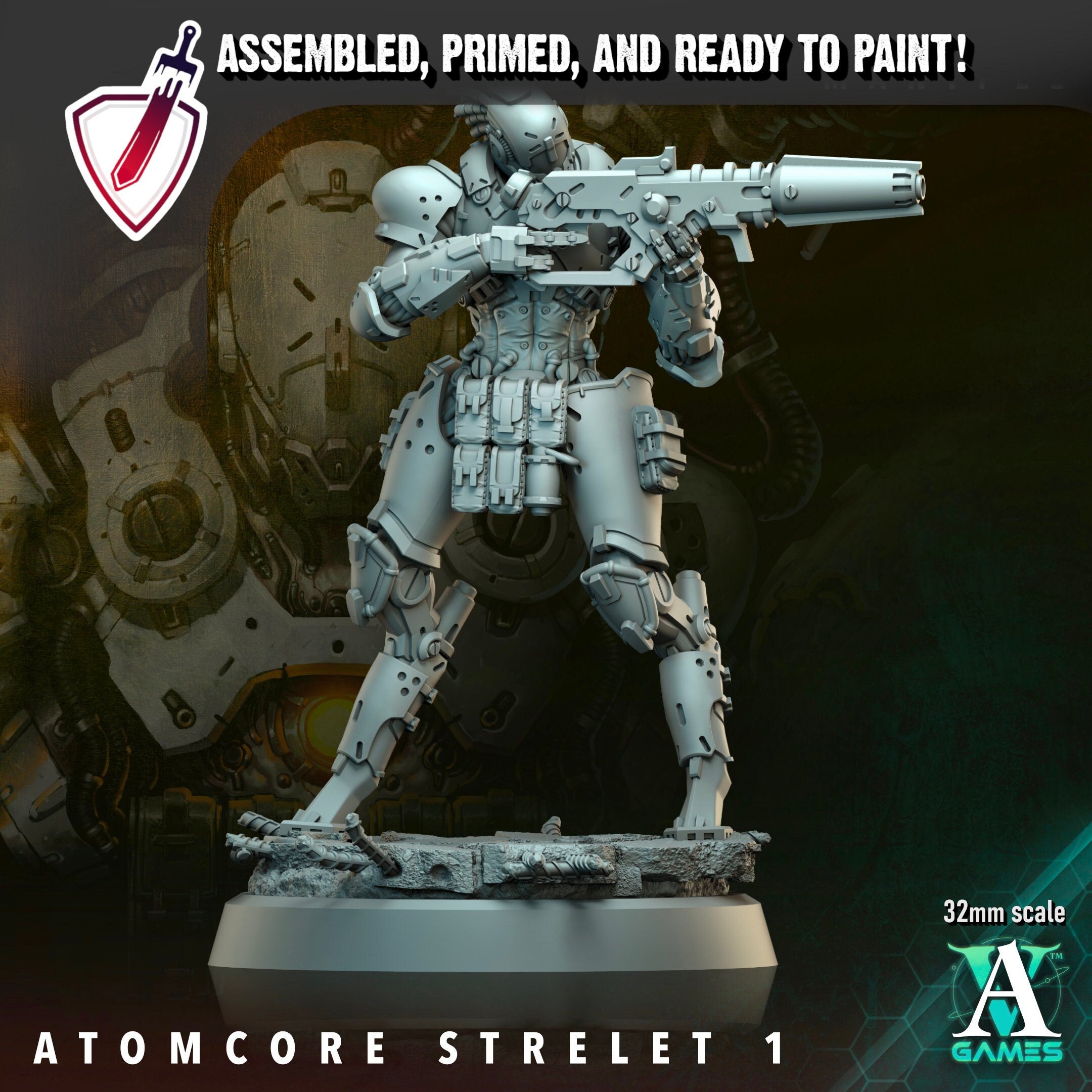 Atomcore Strelets | Miniatures By Archvillain Games | For Tabletop Gaming, D&D, Wargaming, And Painting | Assembled And Primed - Brush and Battle