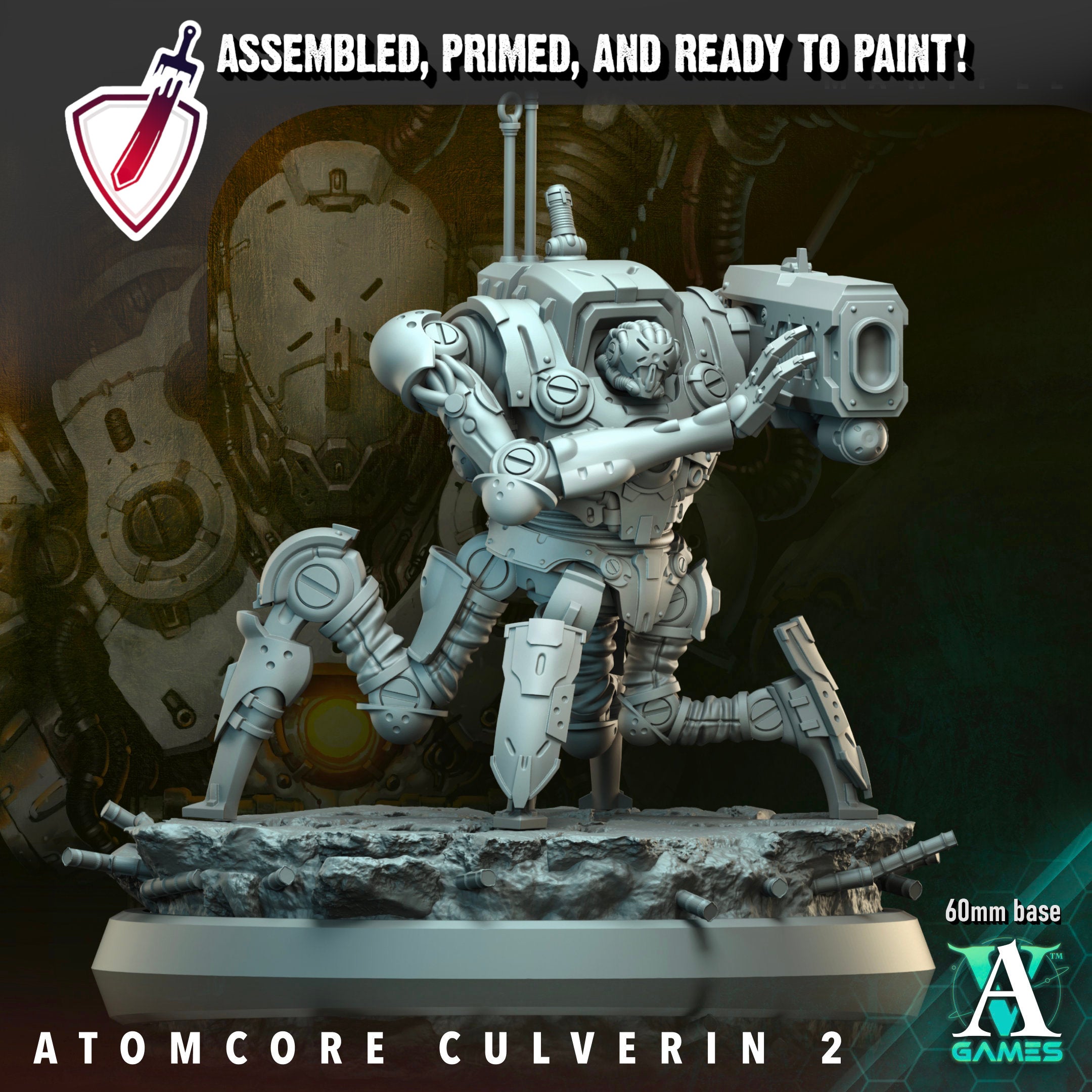Atomcore Culverin | Miniatures By Archvillain Games | For Tabletop Gaming, D&D, Wargaming, And Painting | Assembled And Primed - Brush and Battle