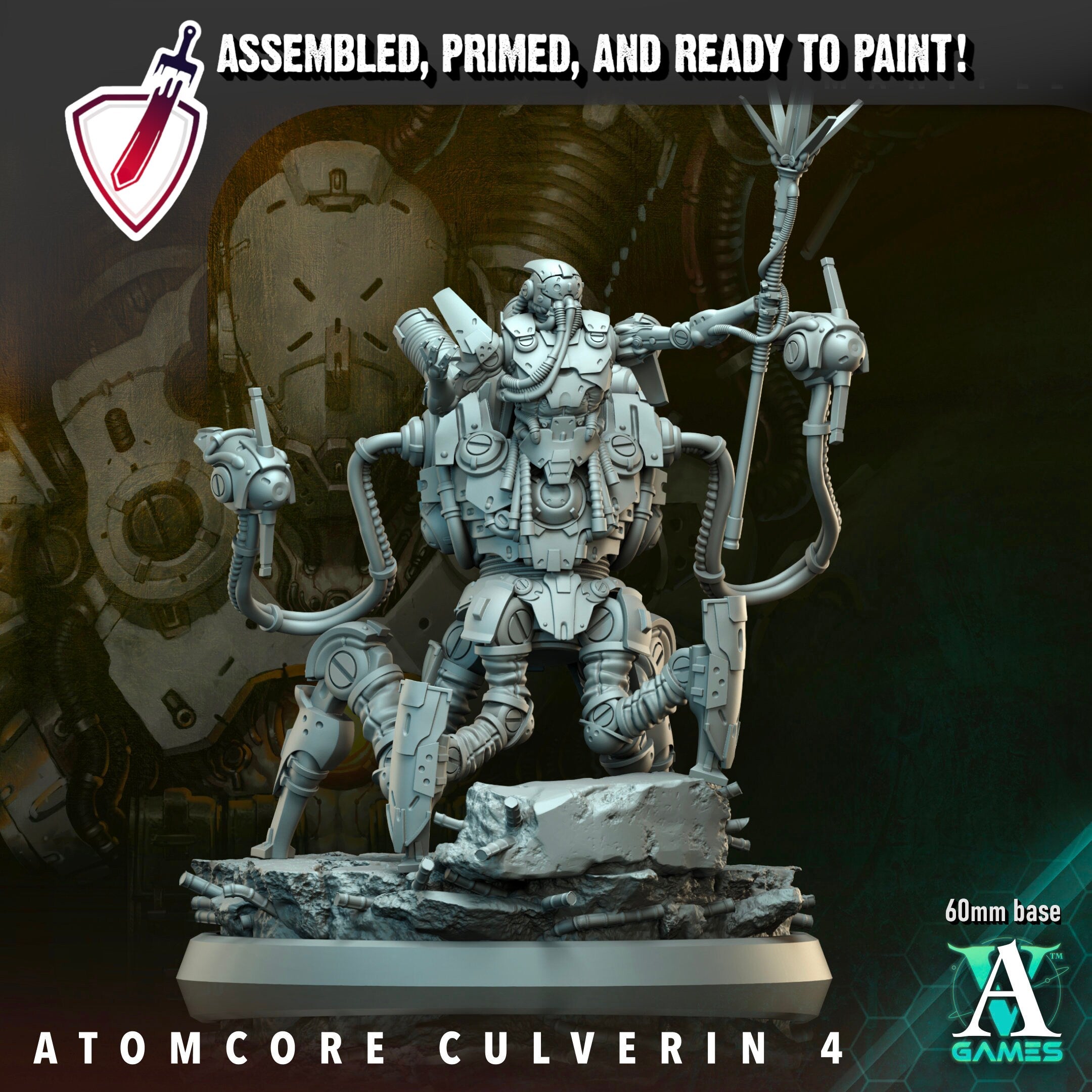 Atomcore Culverin | Miniatures By Archvillain Games | For Tabletop Gaming, D&D, Wargaming, And Painting | Assembled And Primed - Brush and Battle