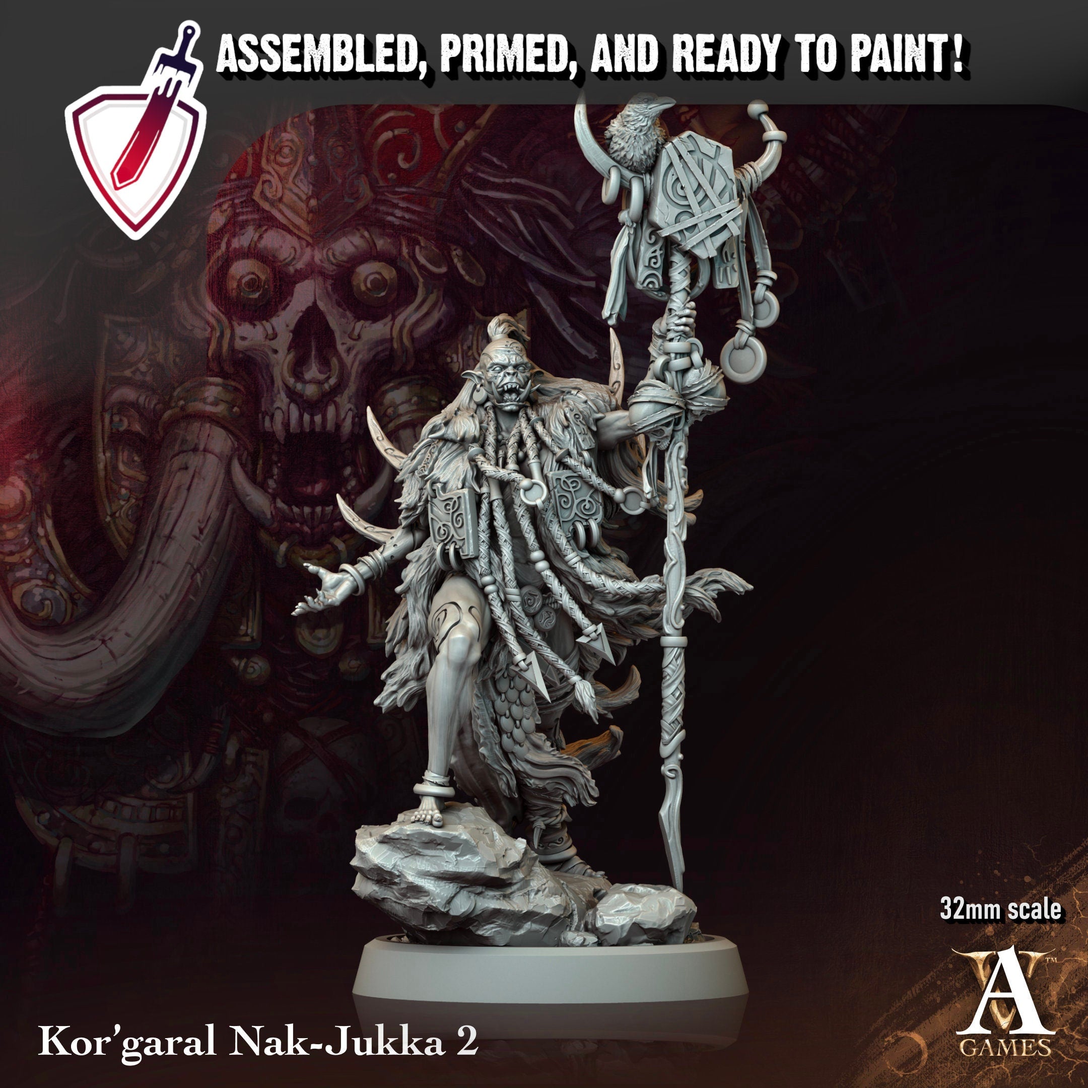 Kor’Garal Nak-Jukka | Miniatures By Archvillain Games | For Tabletop Gaming, D&D, Pathfinder, And Painting | Assembled And Primed - Brush and Battle