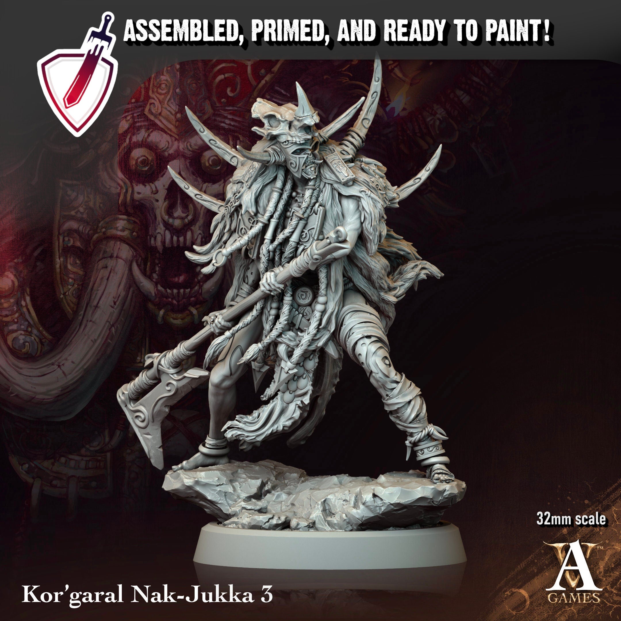 Kor’Garal Nak-Jukka | Miniatures By Archvillain Games | For Tabletop Gaming, D&D, Pathfinder, And Painting | Assembled And Primed - Brush and Battle