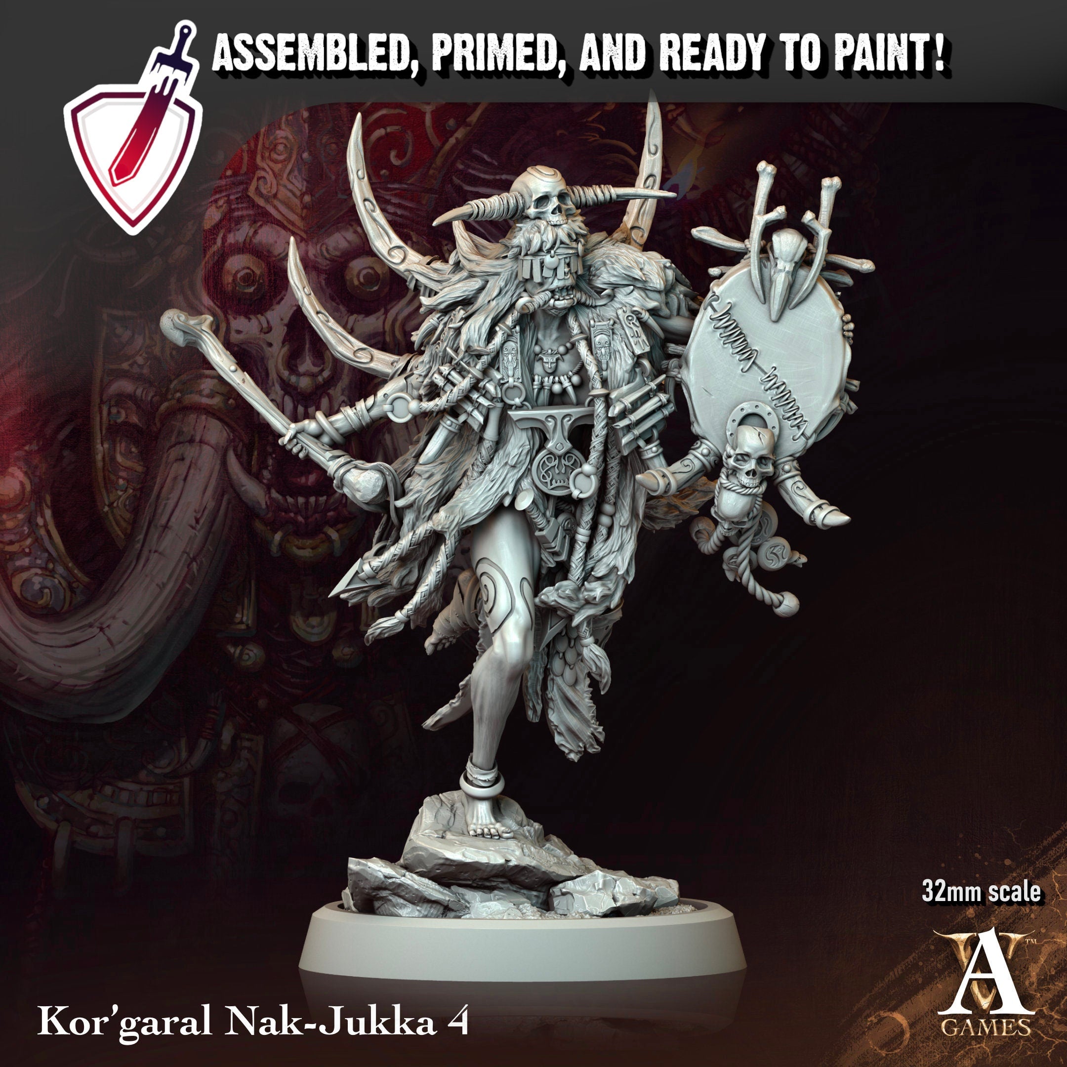 Kor’Garal Nak-Jukka | Miniatures By Archvillain Games | For Tabletop Gaming, D&D, Pathfinder, And Painting | Assembled And Primed - Brush and Battle