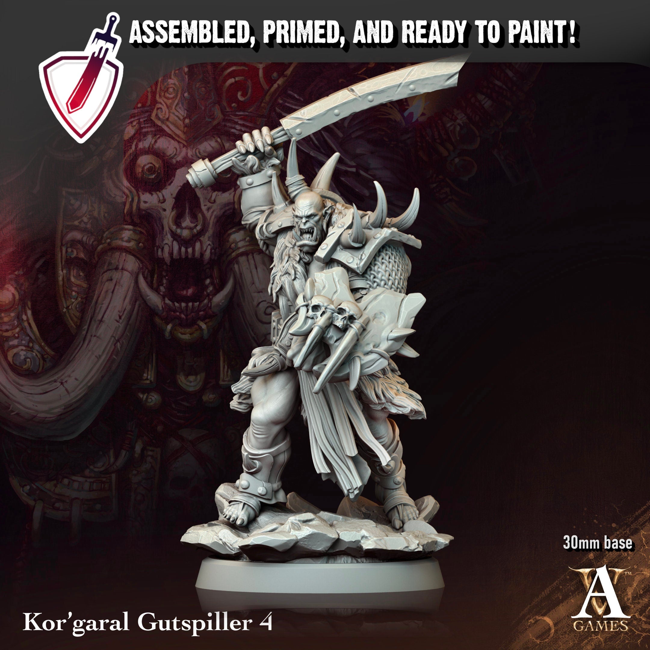 Kor’Garal Gutspiller | Miniatures By Archvillain Games | For Tabletop Gaming, D&D, Pathfinder, Painting | Assembled And Primed - Brush and Battle