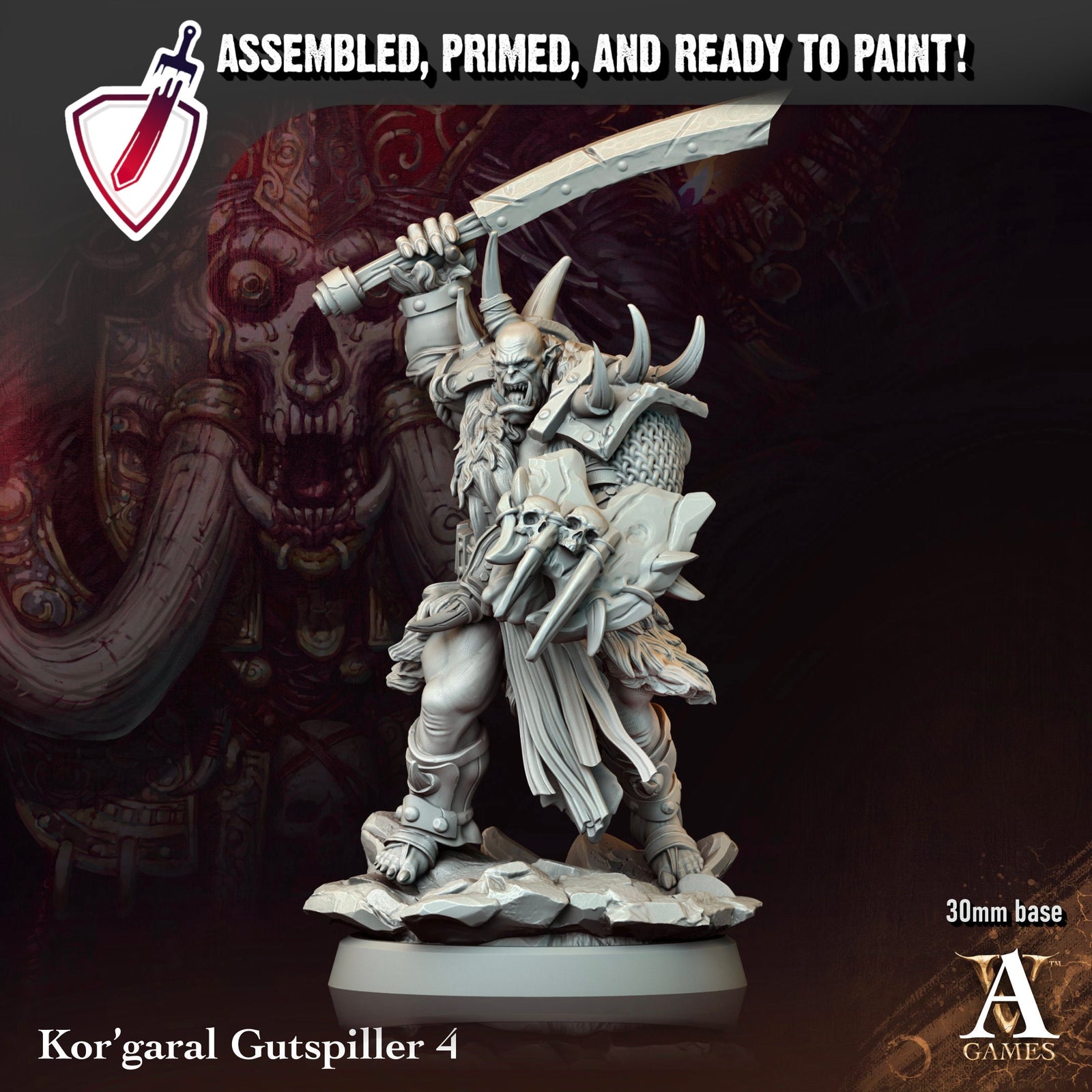 Kor’Garal Gutspiller | Miniatures By Archvillain Games | For Tabletop Gaming, D&D, Pathfinder, Painting | Assembled And Primed - Brush and Battle