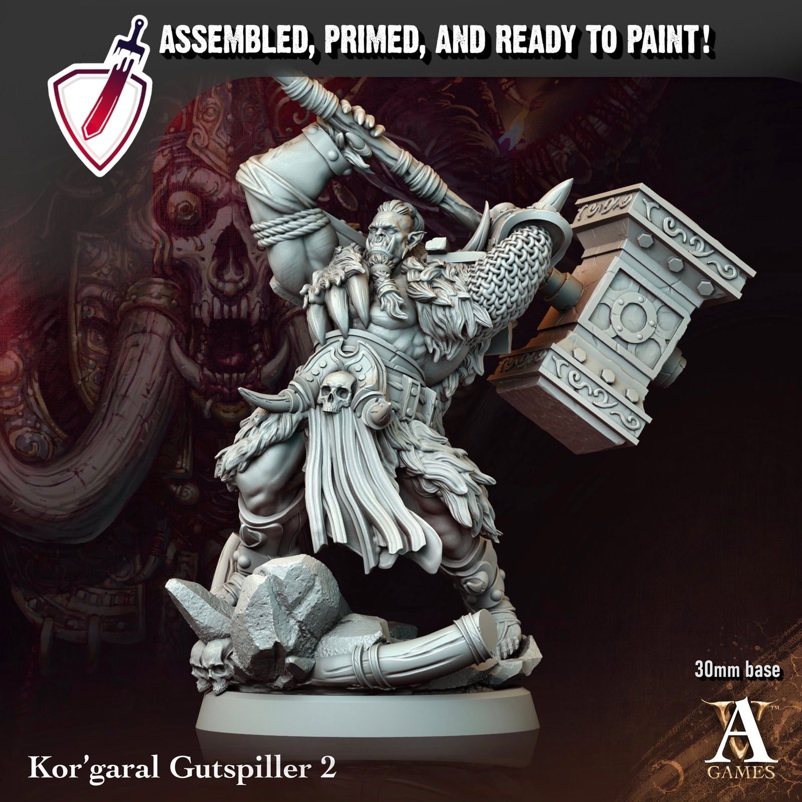 Kor’Garal Gutspiller | Miniatures By Archvillain Games | For Tabletop Gaming, D&D, Pathfinder, Painting | Assembled And Primed - Brush and Battle