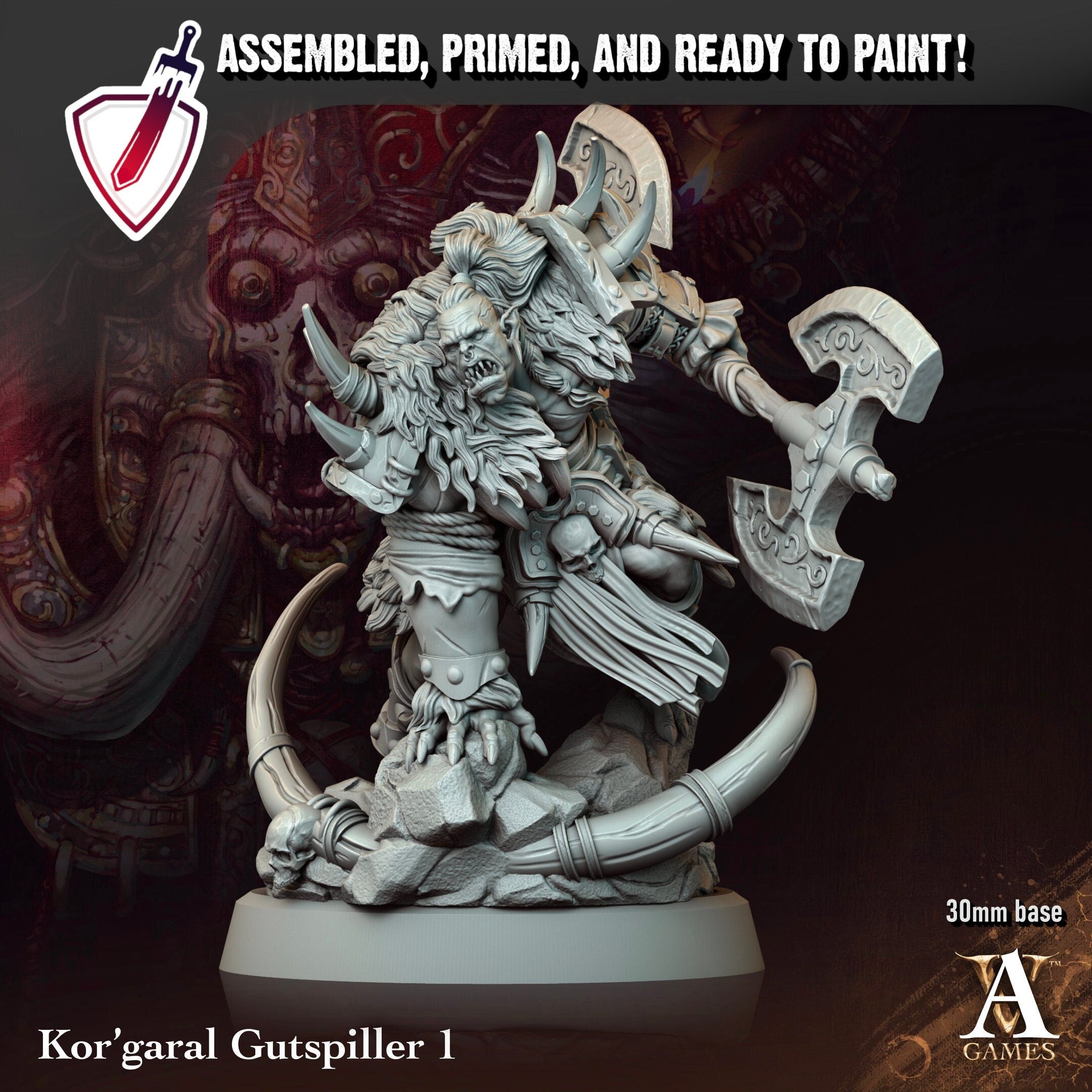 Kor’Garal Gutspiller | Miniatures By Archvillain Games | For Tabletop Gaming, D&D, Pathfinder, Painting | Assembled And Primed - Brush and Battle