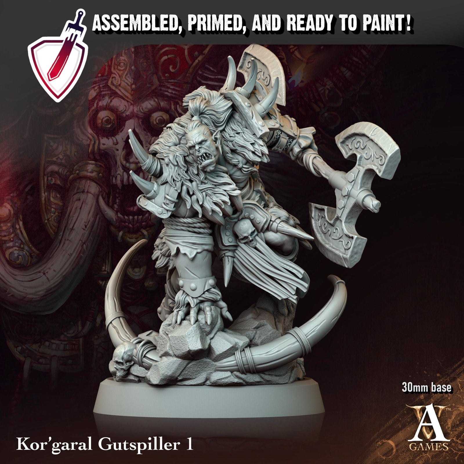 Kor’Garal Gutspiller | Miniatures By Archvillain Games | For Tabletop Gaming, D&D, Pathfinder, Painting | Assembled And Primed - Brush and Battle