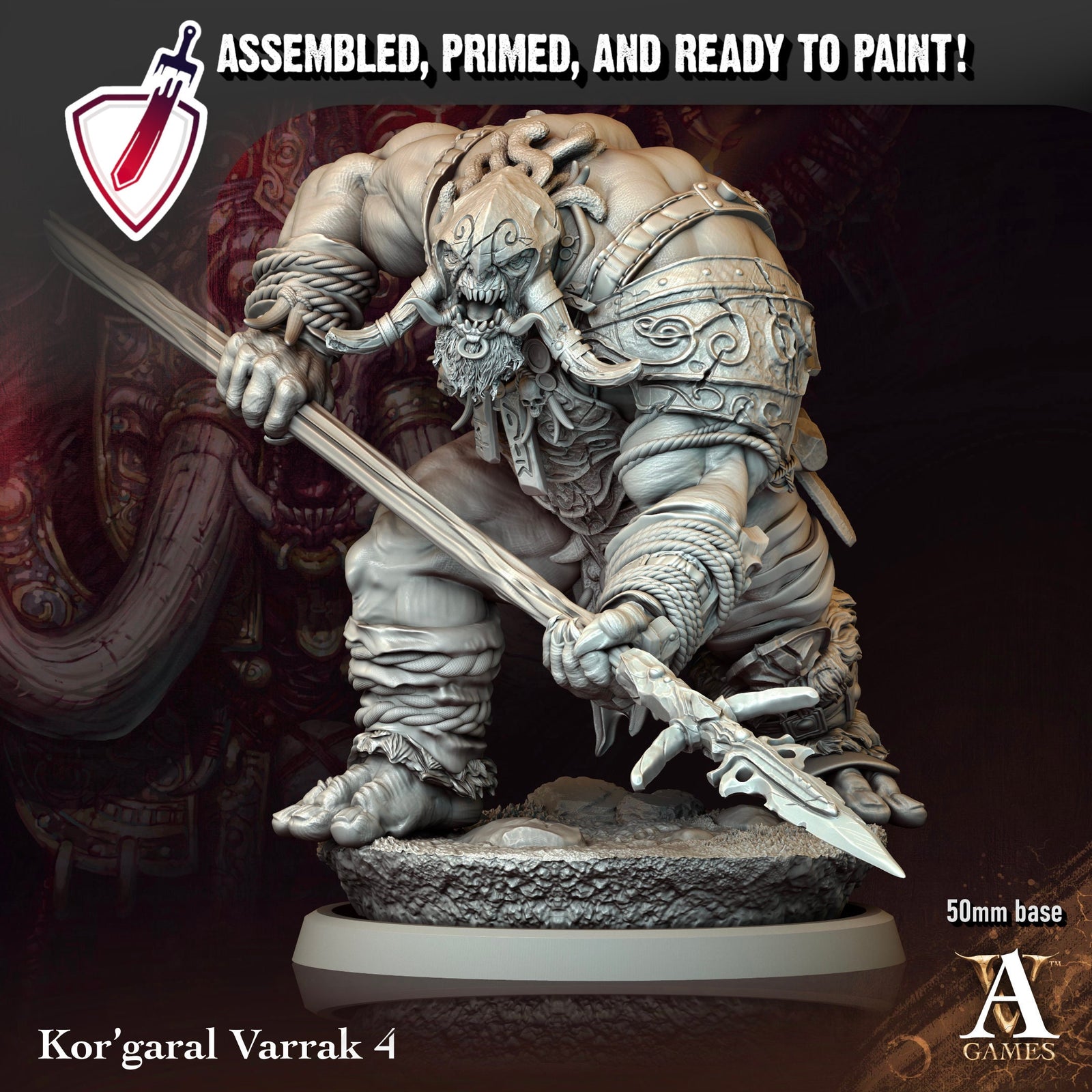 Kor'Garal Varrak | Miniatures By Archvillain Games | For Tabletop Gaming, D&D, Pathfinder, Painting | Assembled And Primed - Brush and Battle