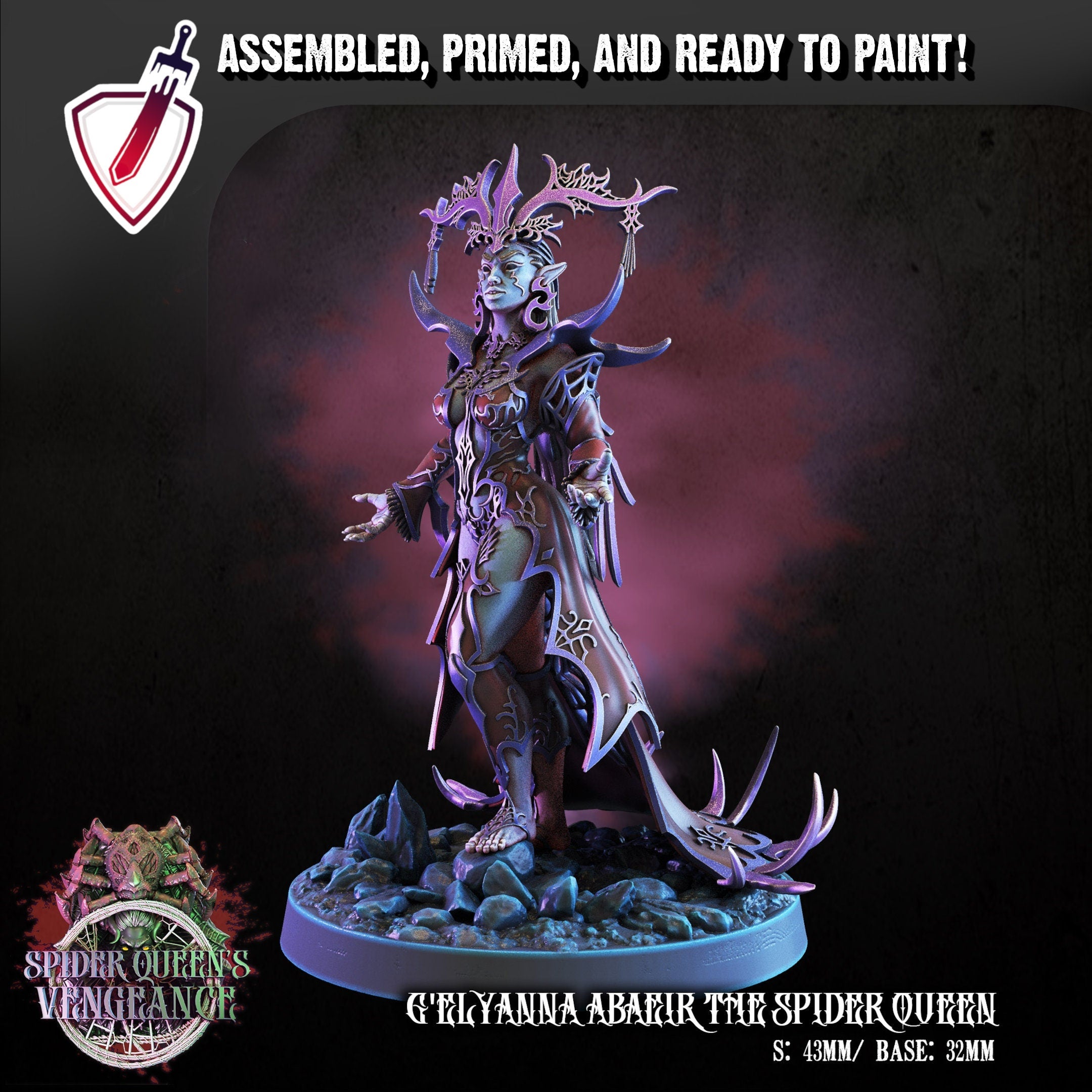 G'Elyanna The Spider Queen | Miniature By Crippled God Foundry | For Tabletop Gaming, D&D, Pathfinder, Painting | Assembled And Primed - Brush and Battle