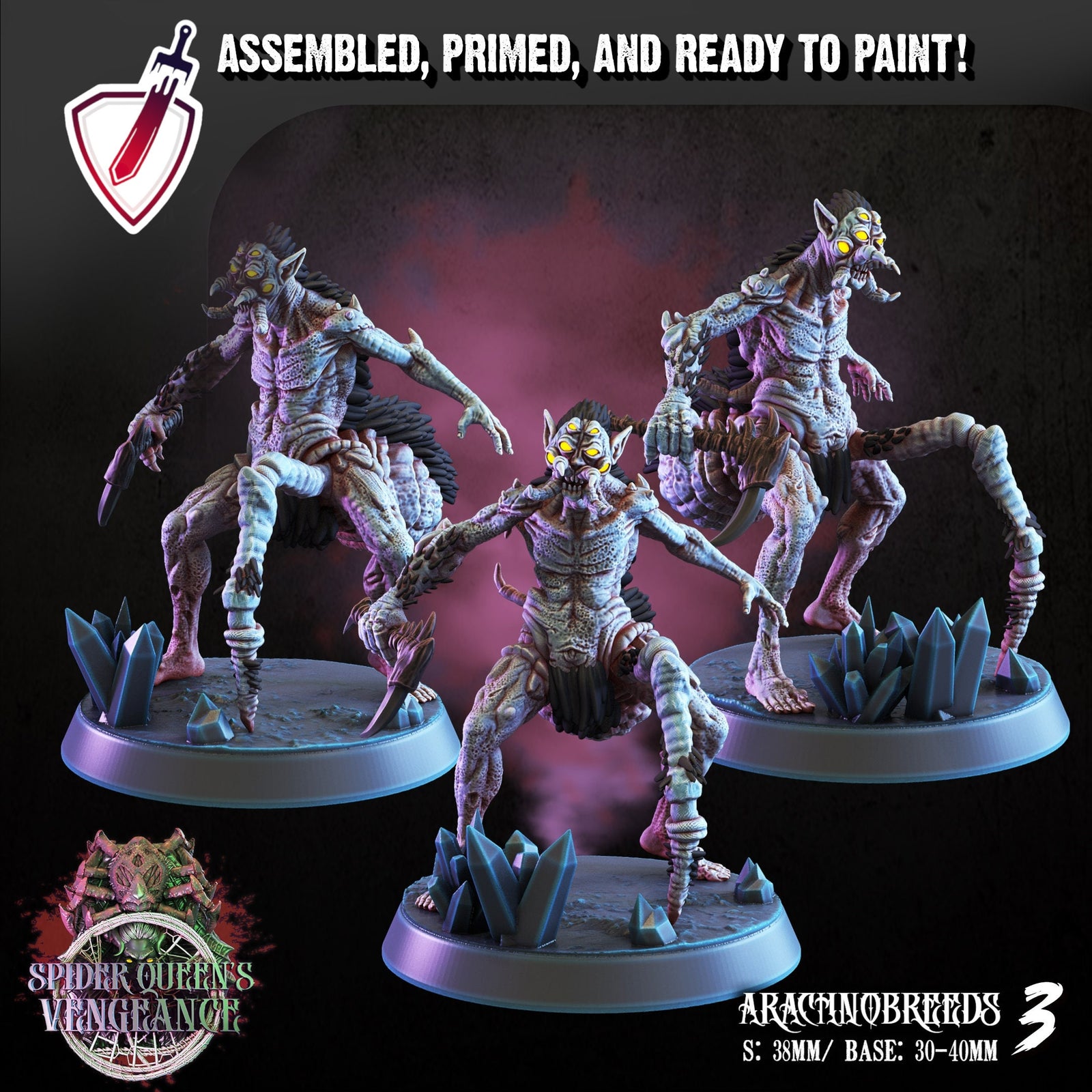 Arachnobreeds | Miniatures By Crippled God Foundry | For Tabletop Gaming, D&D, Pathfinder, And Painting | Assembled And Primed - Brush and Battle