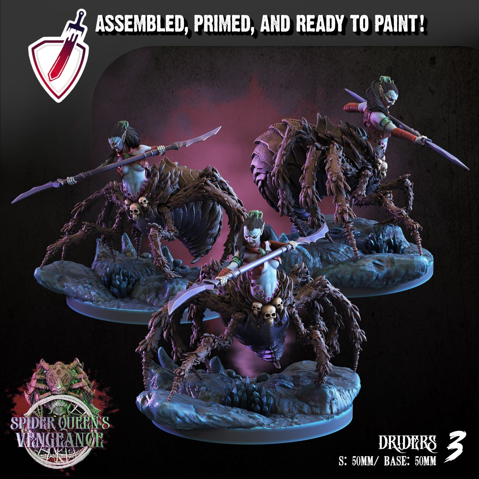 Driders | Miniatures By Crippled God Foundry | For Tabletop Gaming, D&D, Pathfinder, And Painting | Assembled And Primed - Brush and Battle