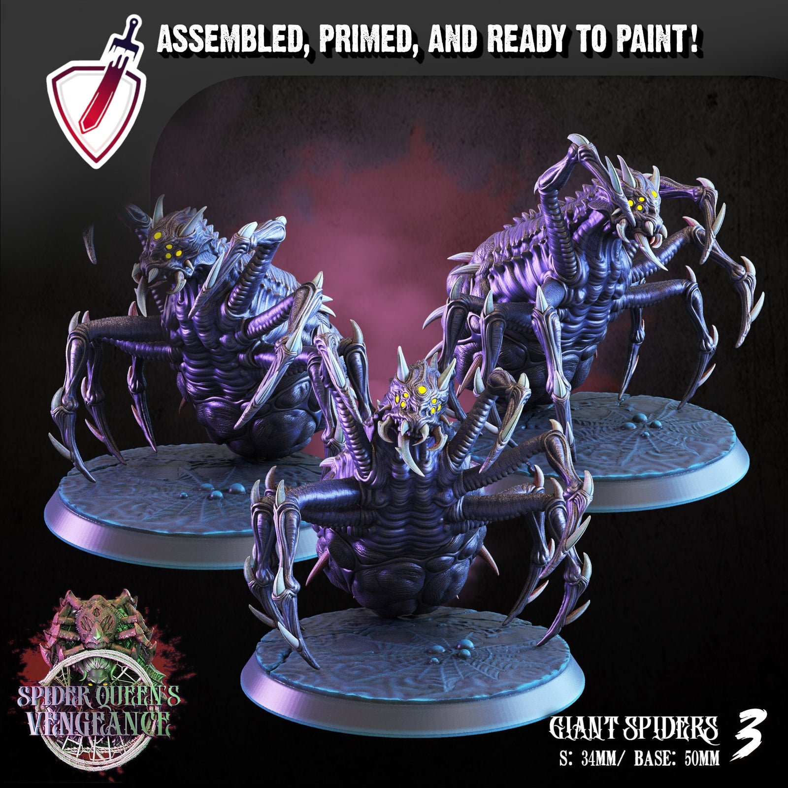 Giant Spiders | Miniatures By Crippled God Foundry | For Tabletop Gaming, D&D, Pathfinder, And Painting | Assembled And Primed - Brush and Battle