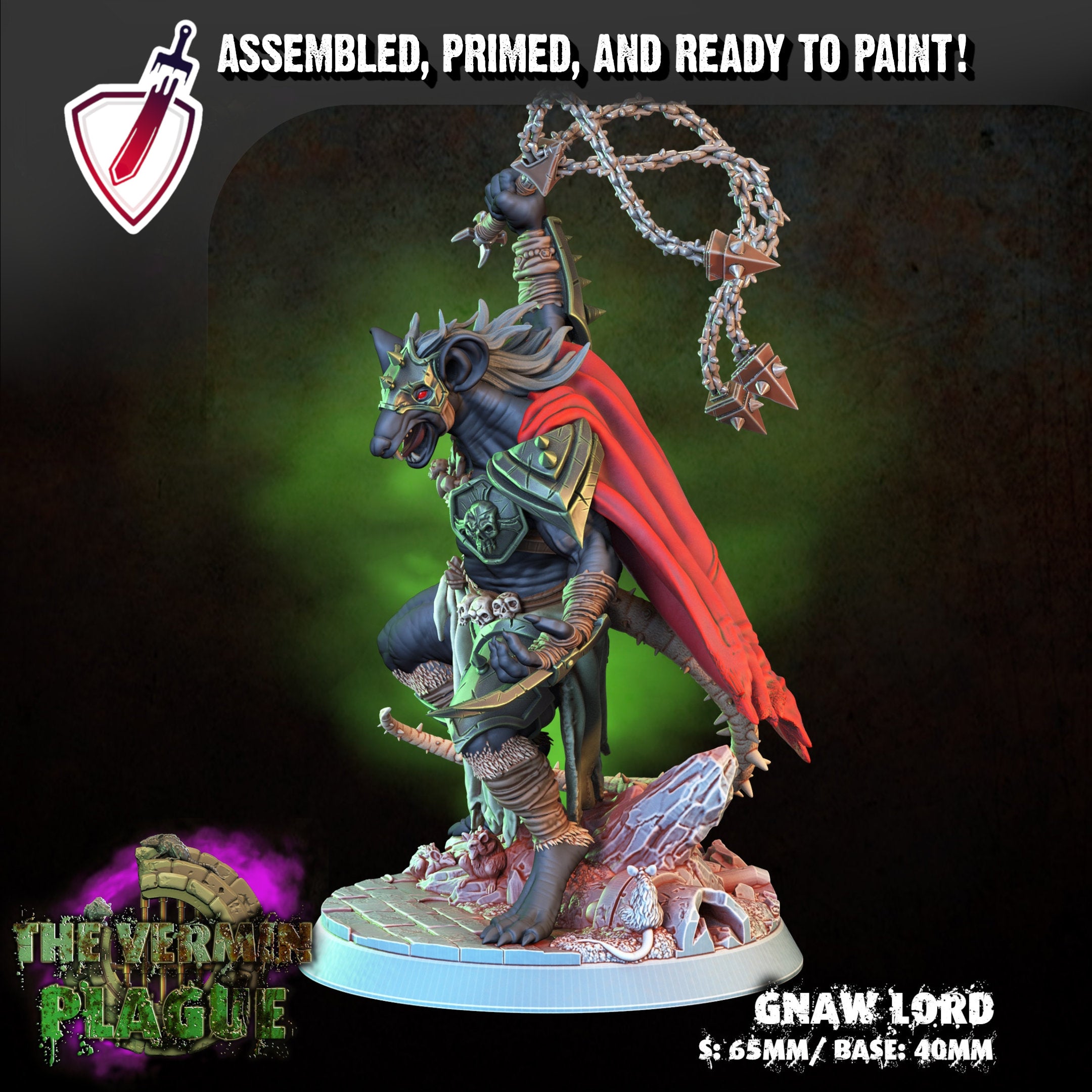 Gnaw Lord | Miniature By Crippled God Foundry | For Tabletop Gaming, D&D, Pathfinder, And Painting | Assembled And Primed - Brush and Battle