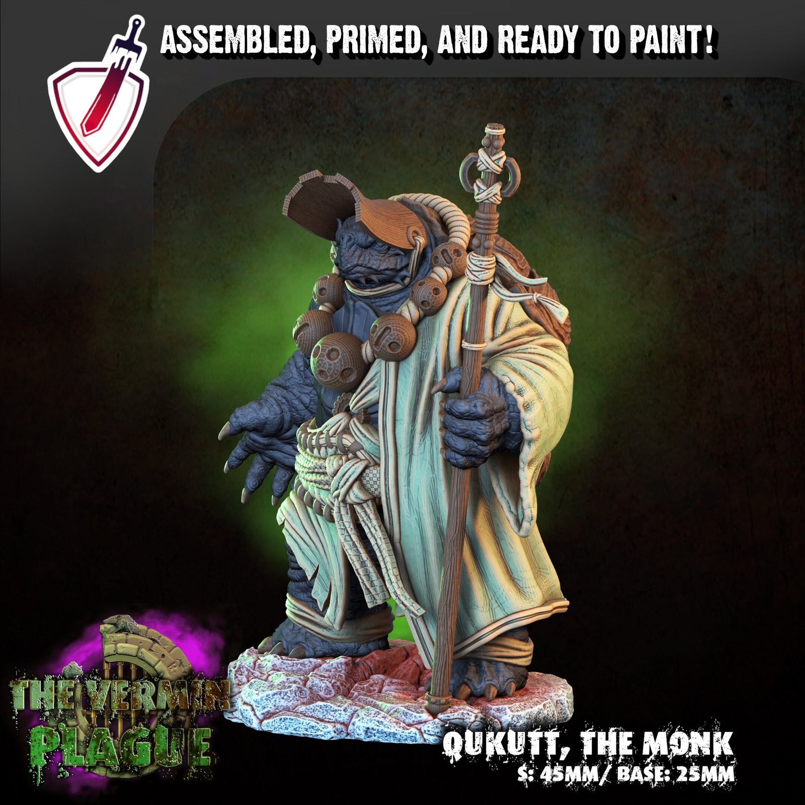Qukutt, The Monk | Miniature By Crippled God Foundry | For Tabletop Gaming, D&D, Pathfinder, And Painting | Assembled And Primed - Brush and Battle
