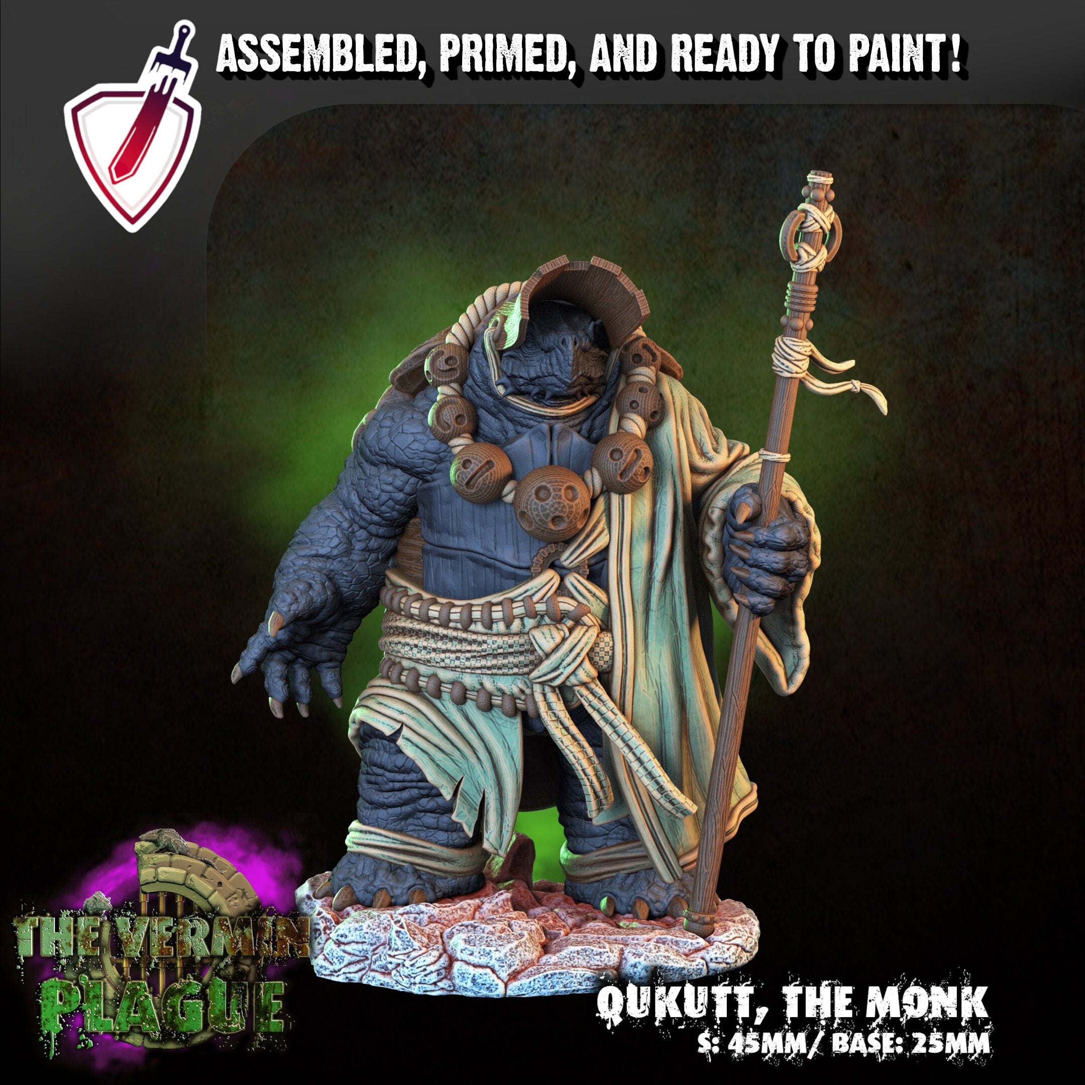 Qukutt, The Monk | Miniature By Crippled God Foundry | For Tabletop Gaming, D&D, Pathfinder, And Painting | Assembled And Primed - Brush and Battle
