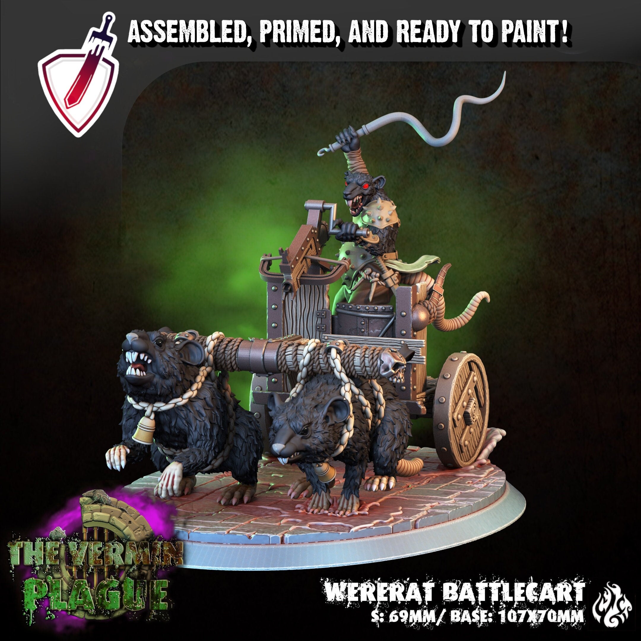 Wererat Battlecart | (Large) Miniature By Crippled God Foundry | For Tabletop Gaming, D&D, Pathfinder, And Painting | Assembled And Primed - Brush and Battle